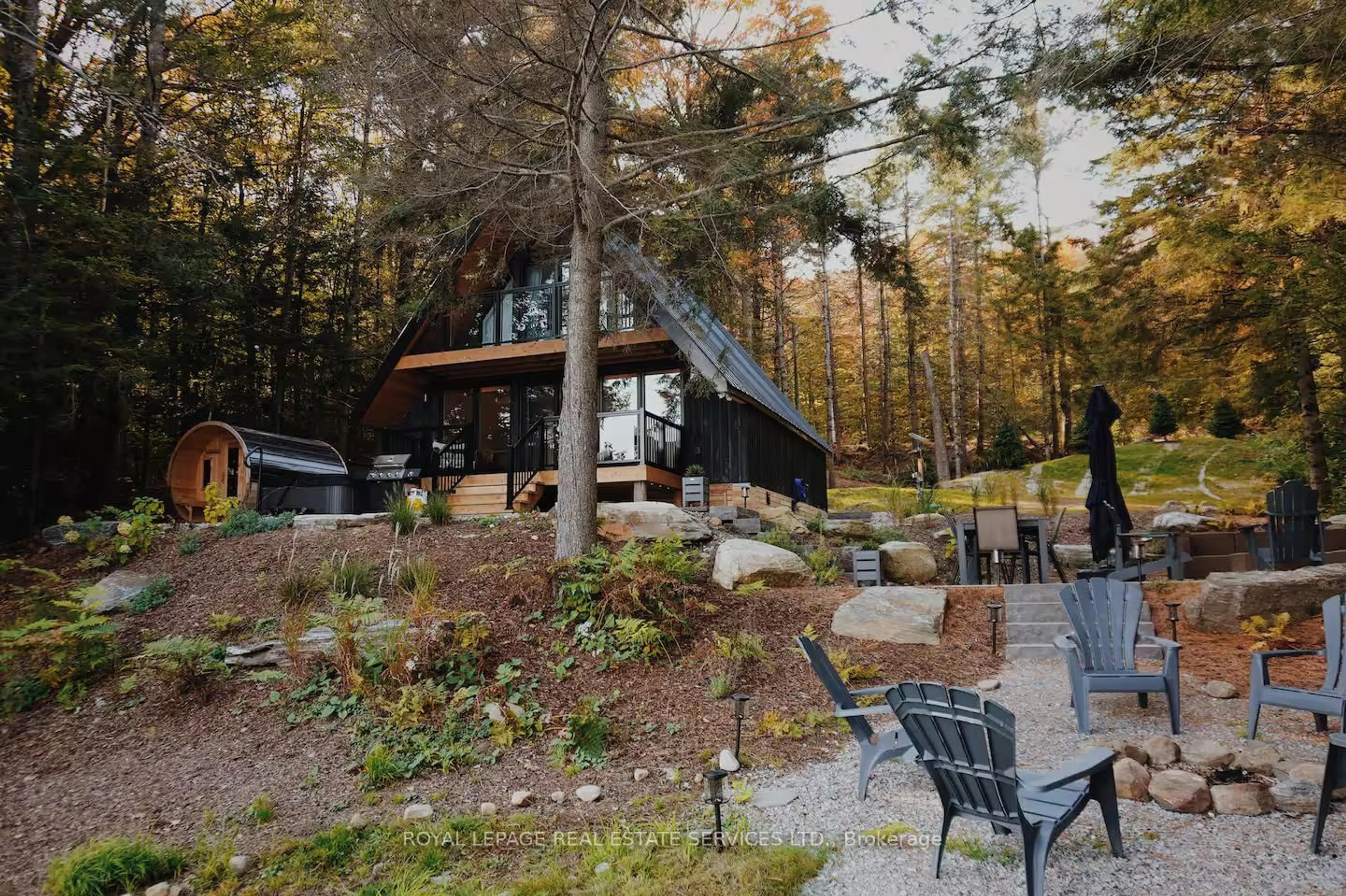 Patio, forest/trees view for 201 N Menominee Lake Rd, Huntsville Ontario P0H 0A9