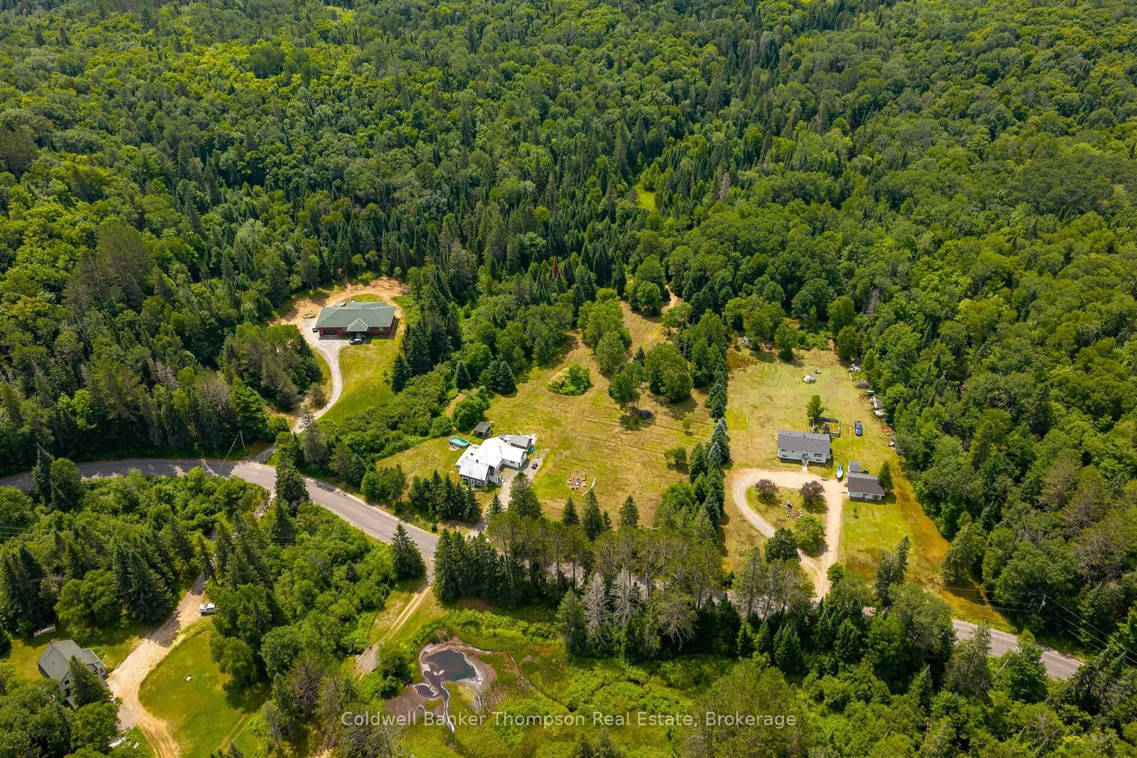 A pic from outside/outdoor area/front of a property/back of a property/a pic from drone, forest/trees view for 1516 Williamsport Rd, Huntsville Ontario P1H 2J4
