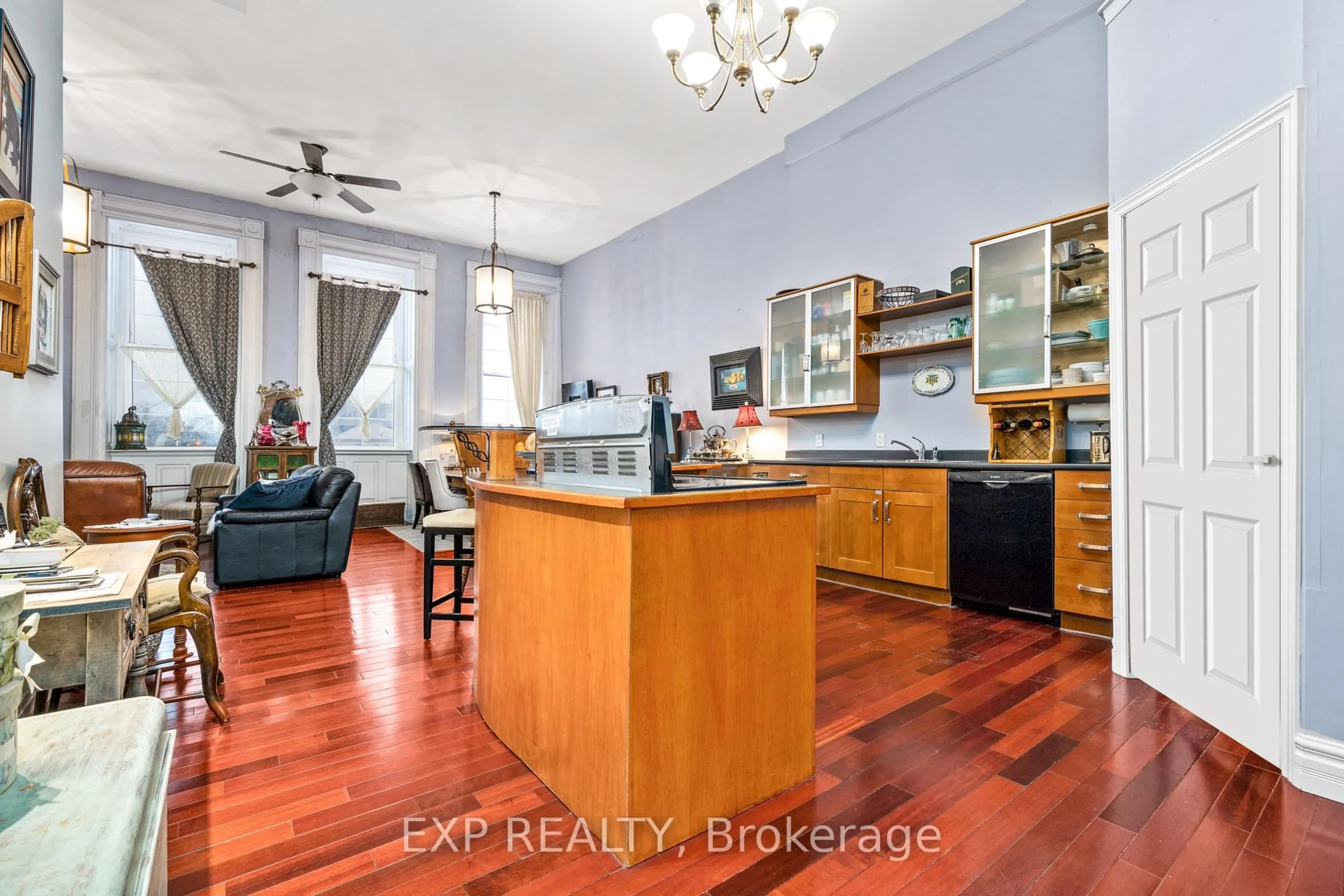 Open concept kitchen, wood/laminate floor for 393 Front St #1, Belleville Ontario K8N 2Z9