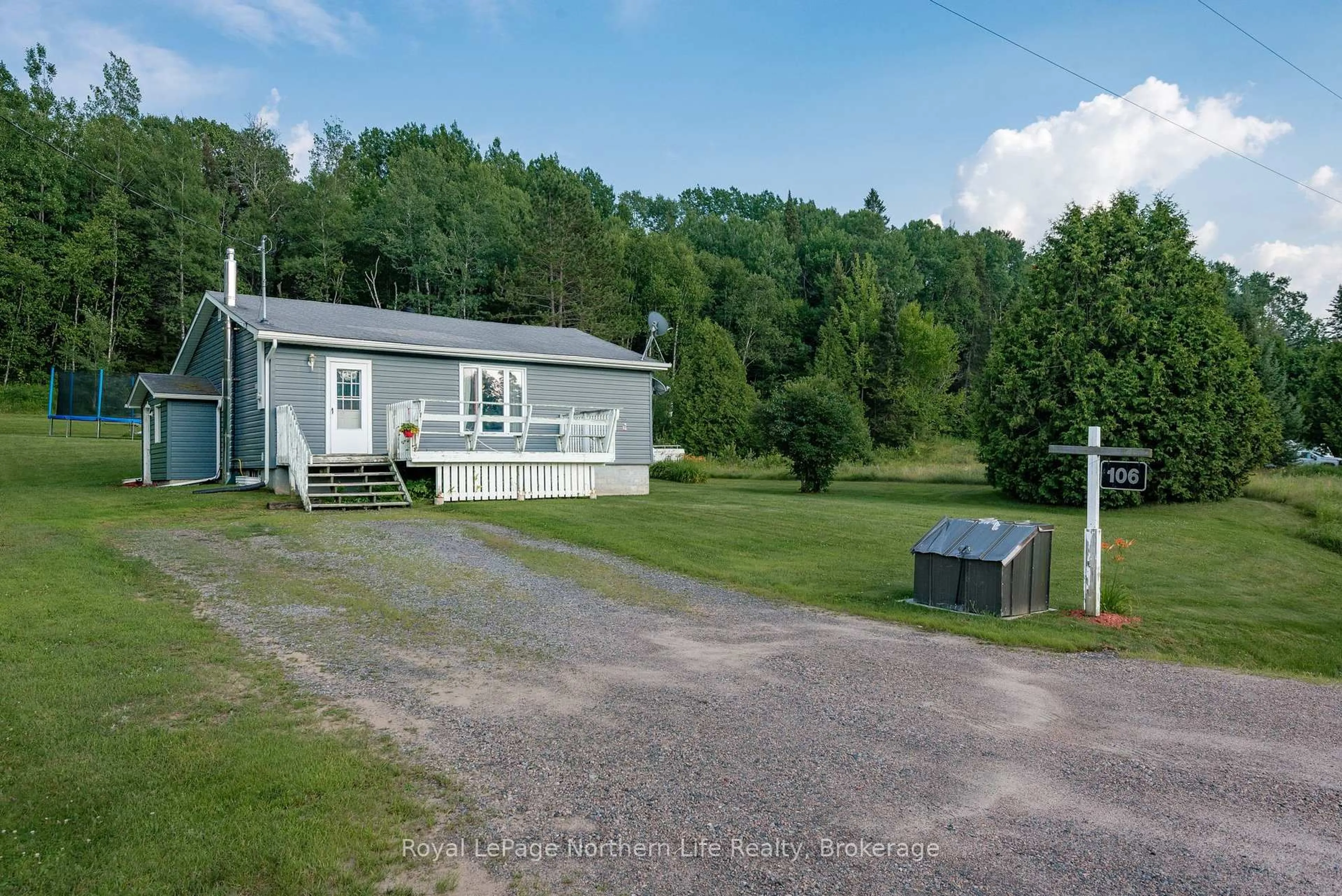 A pic from outside/outdoor area/front of a property/back of a property/a pic from drone, unknown for 106 Highway 531, Bonfield Ontario P0H 1E0