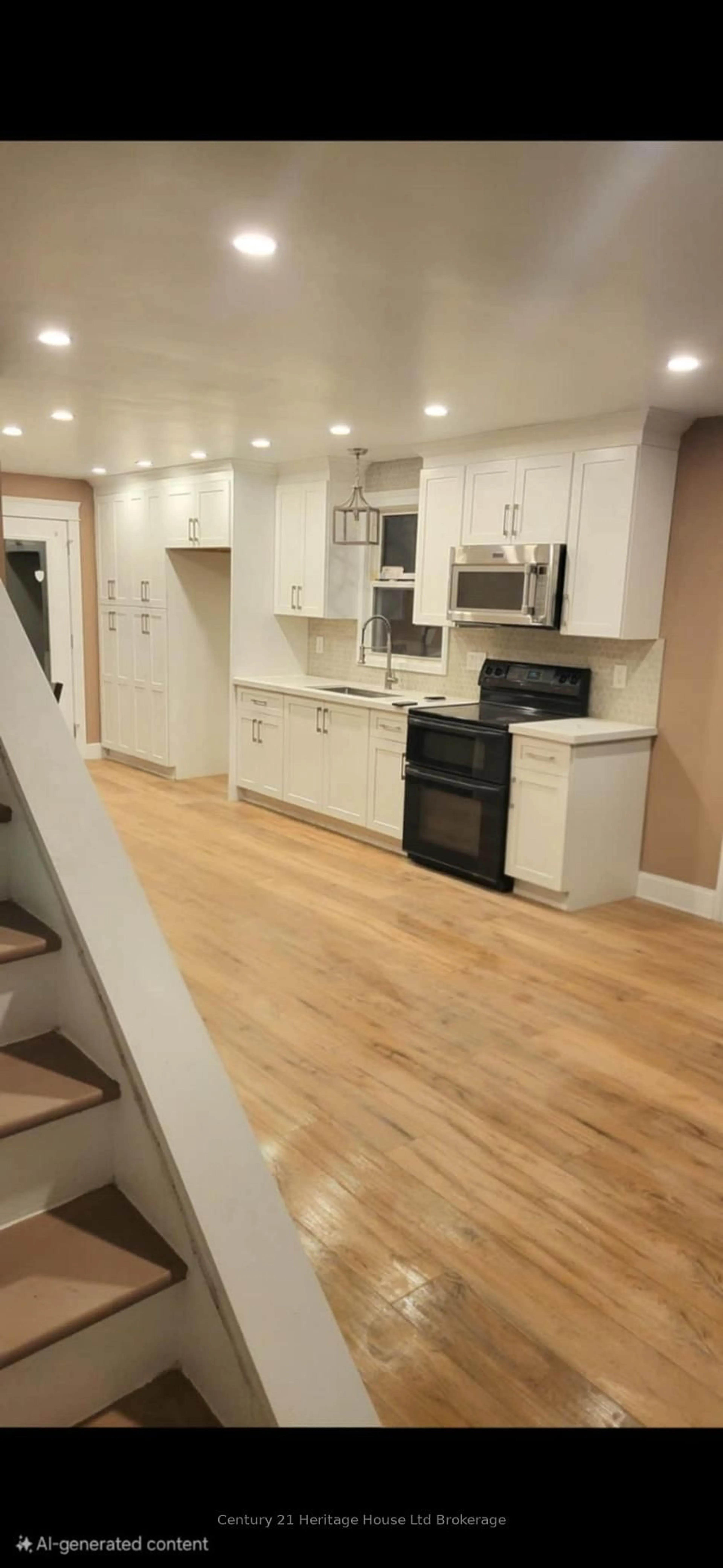 Open concept kitchen, wood/laminate floor for 683 Elizabeth St, Woodstock Ontario N4S 5B8