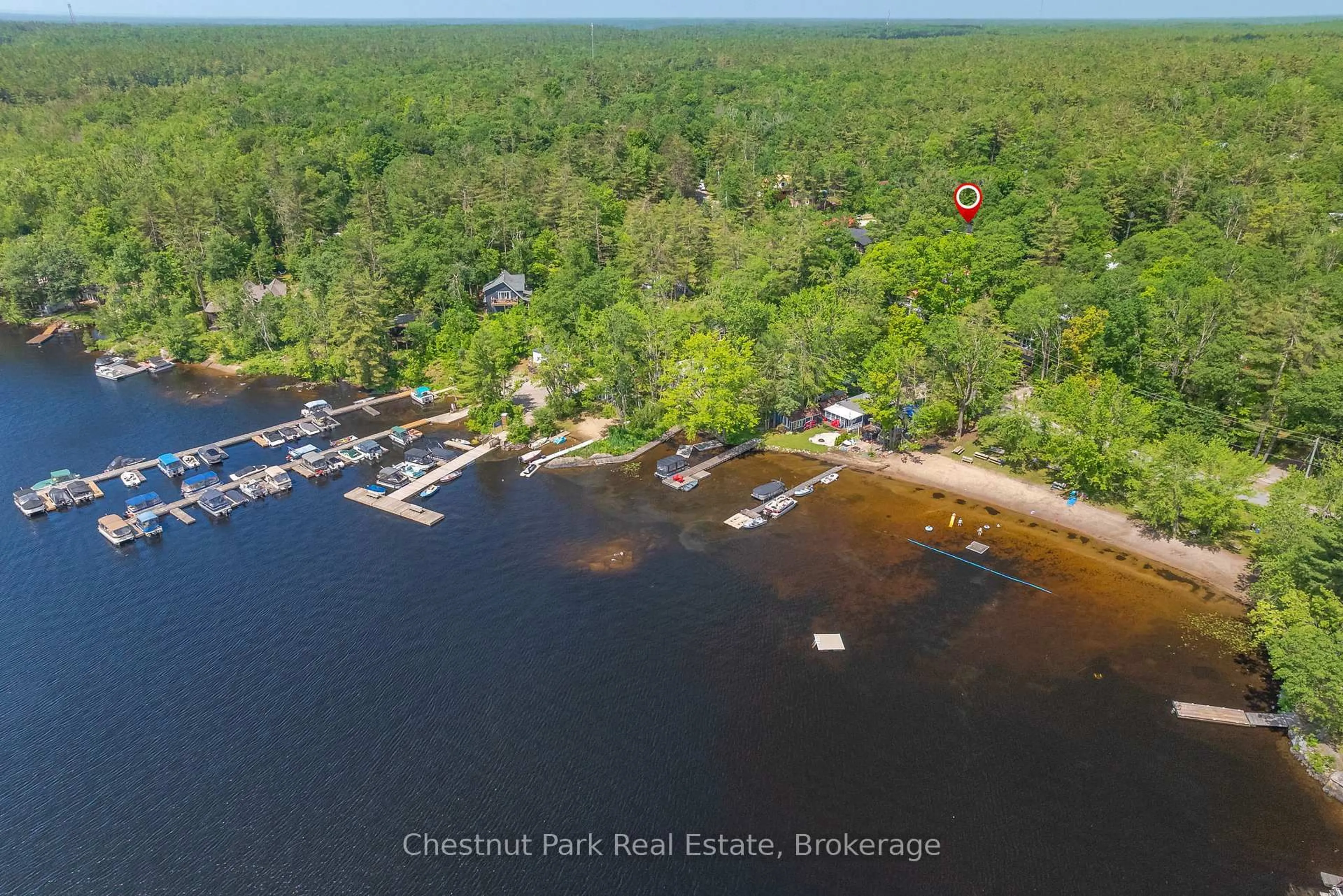 A pic from outside/outdoor area/front of a property/back of a property/a pic from drone, water/lake/river/ocean view for 1185 North Kahshe Lake Rd #2, Gravenhurst Ontario P0E 1G0