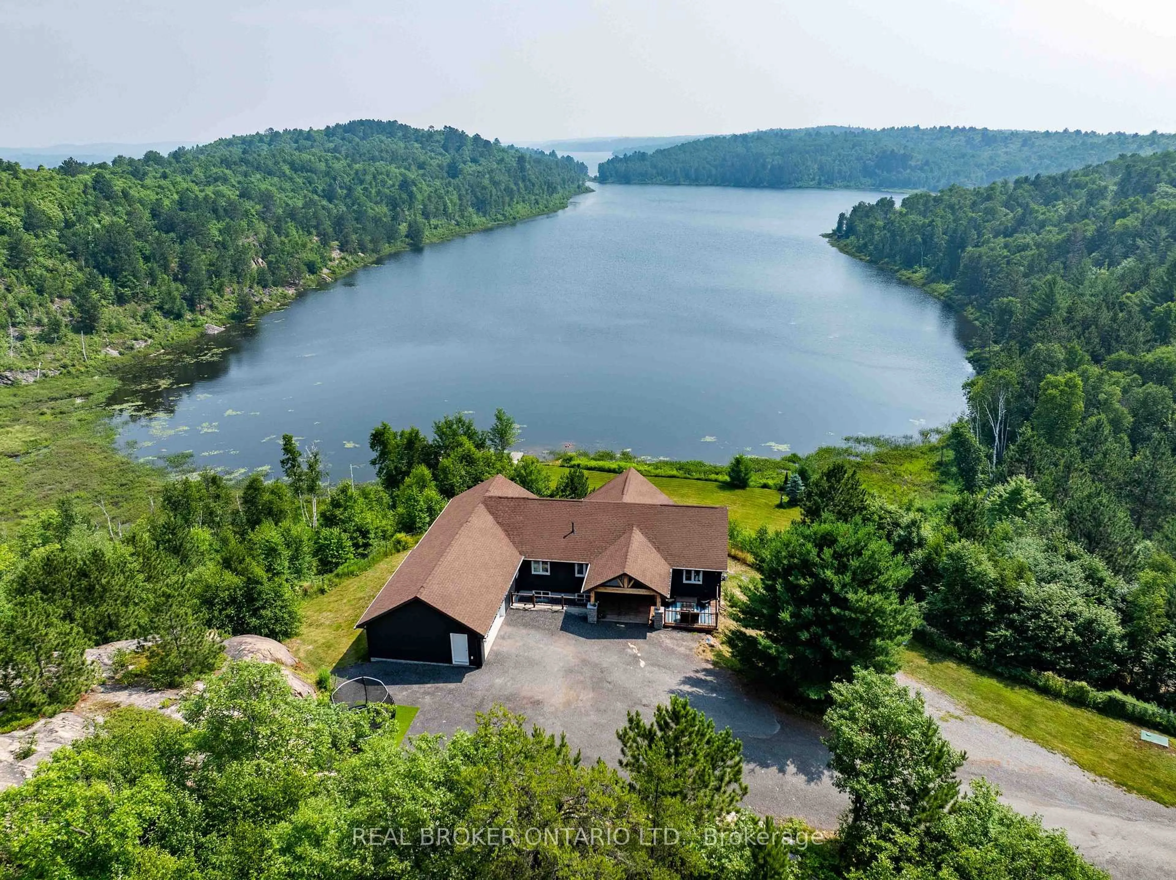 A pic from outside/outdoor area/front of a property/back of a property/a pic from drone, water/lake/river/ocean view for 3570 Raft Lake Rd, Greater Sudbury Ontario P3G 1M4