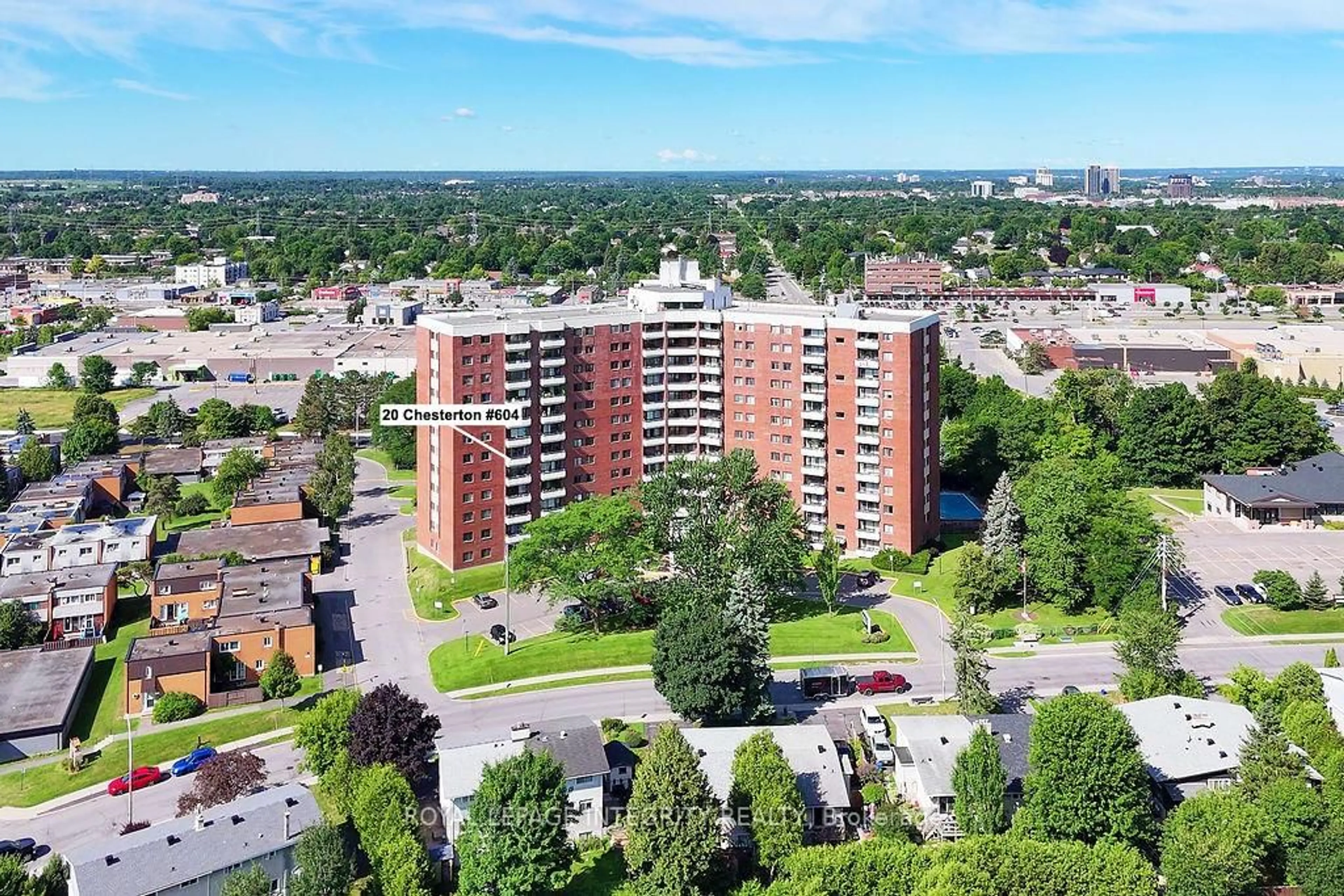 A pic from outside/outdoor area/front of a property/back of a property/a pic from drone, city buildings view from balcony for 20 Chesterton Dr #604, Ottawa Ontario K2E 6Z7