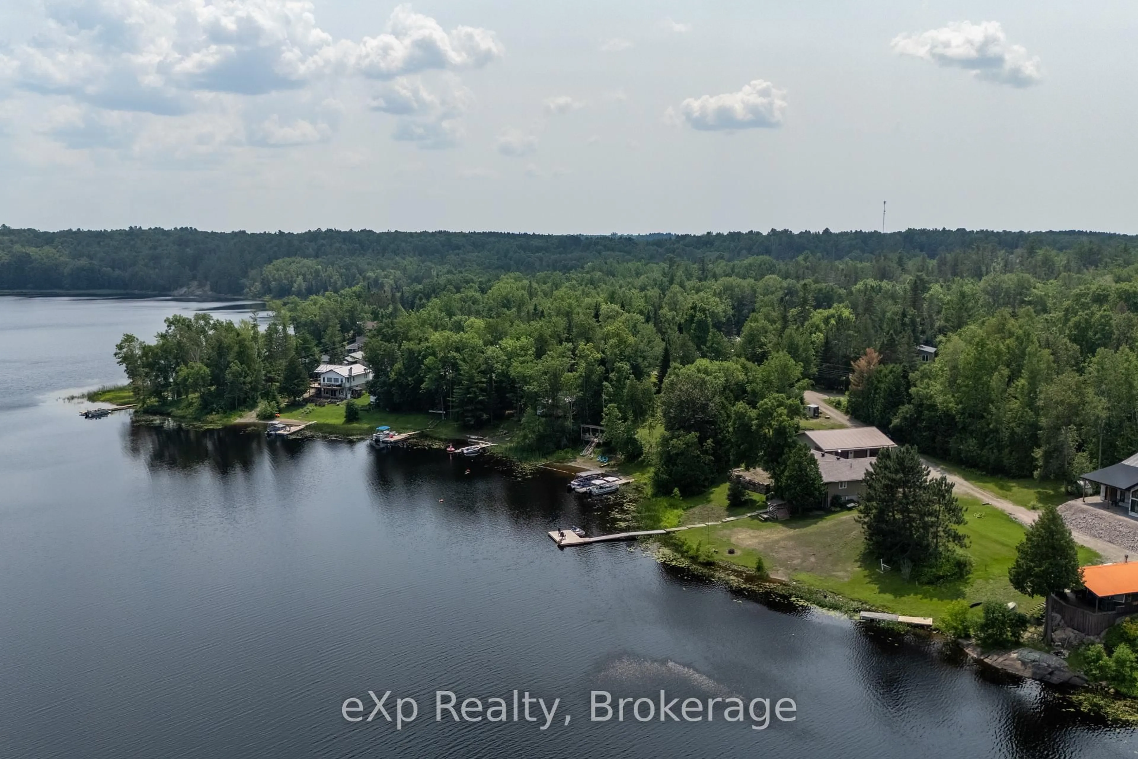 A pic from outside/outdoor area/front of a property/back of a property/a pic from drone, water/lake/river/ocean view for 688A Prevost Rd, French River Ontario P0M 2N0