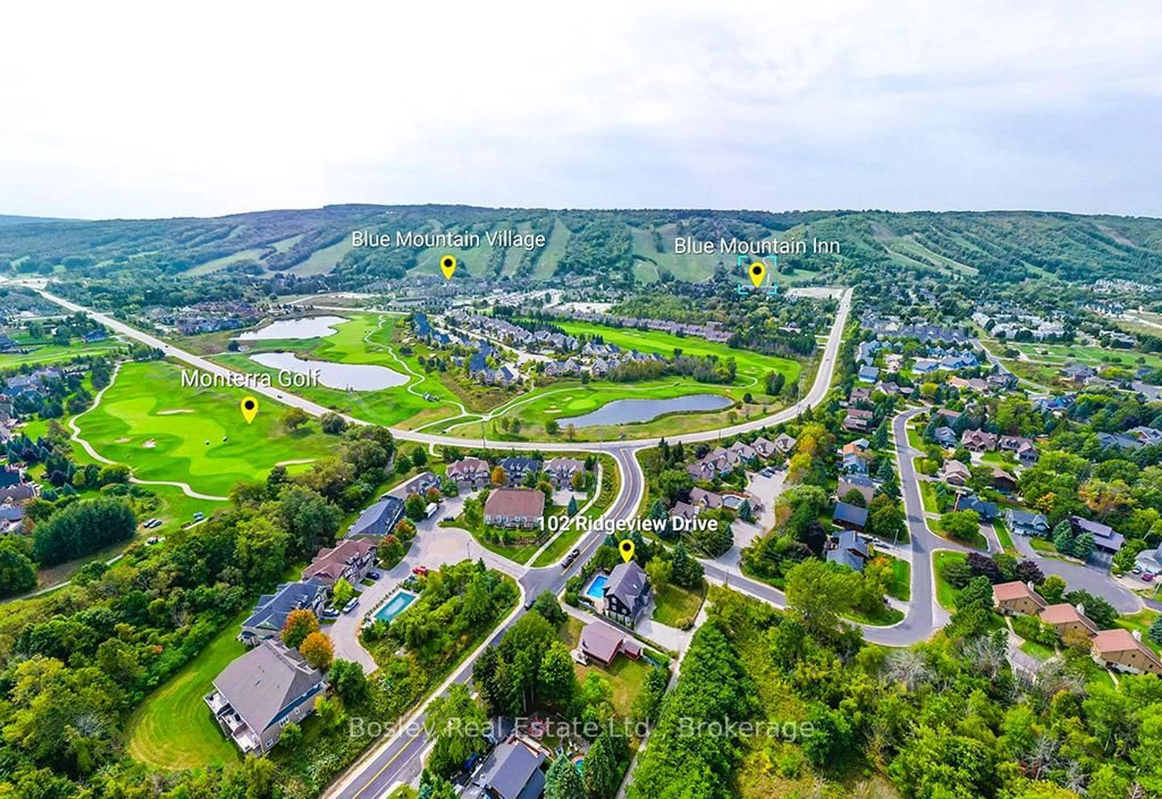 A pic from outside/outdoor area/front of a property/back of a property/a pic from drone, street for 102 Ridgeview Dr, Blue Mountains Ontario L9Y 0L4