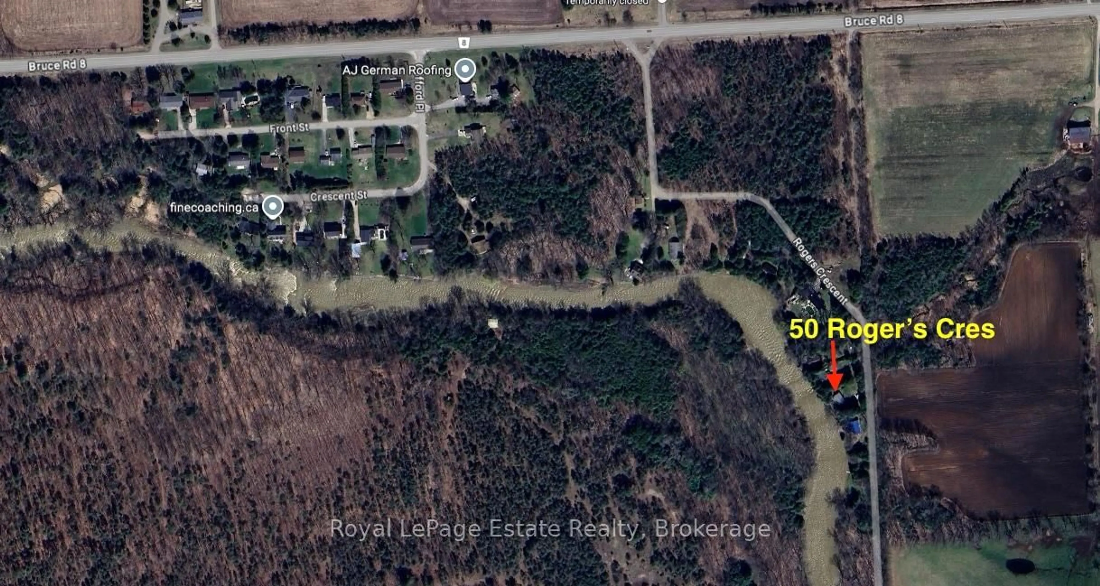 A pic from outside/outdoor area/front of a property/back of a property/a pic from drone, street for 50 Roger's Cres, South Bruce Peninsula Ontario N0H 1P0