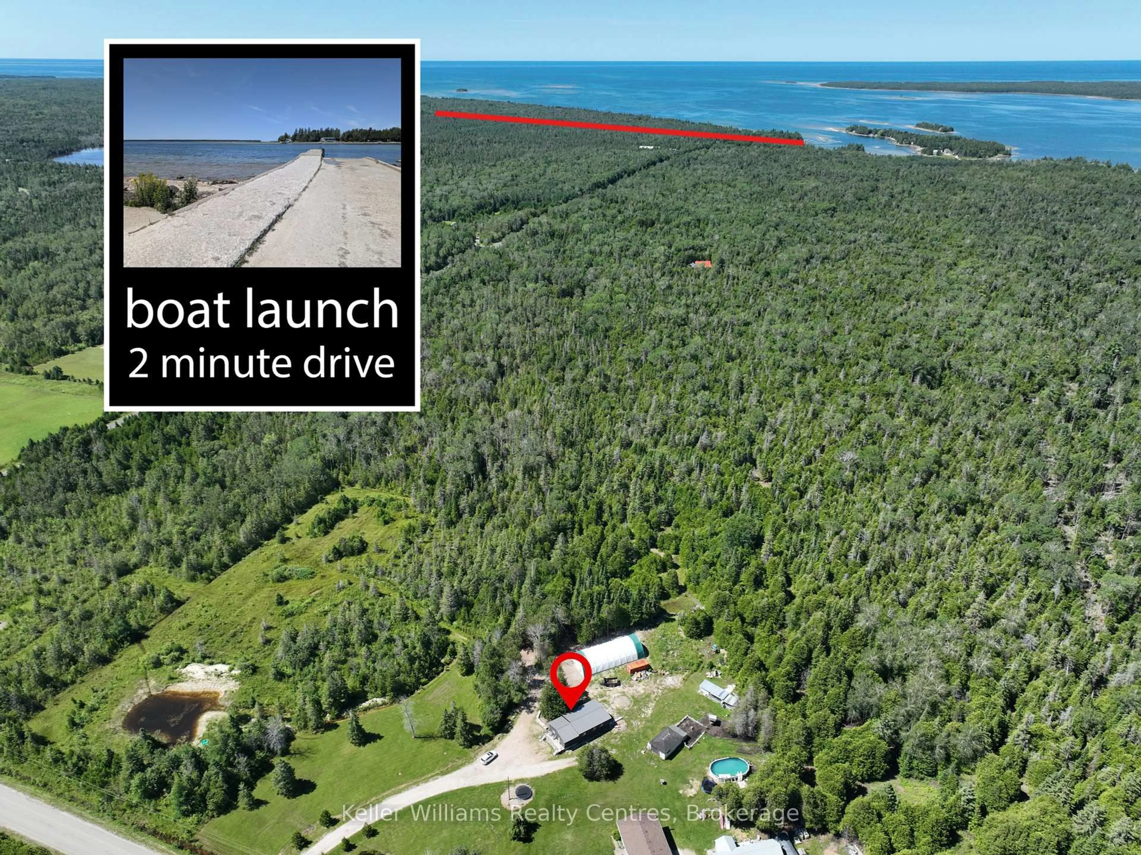 A pic from outside/outdoor area/front of a property/back of a property/a pic from drone, water/lake/river/ocean view for 23 Stokes Bay Rd, Northern Bruce Peninsula Ontario N0H 1W0