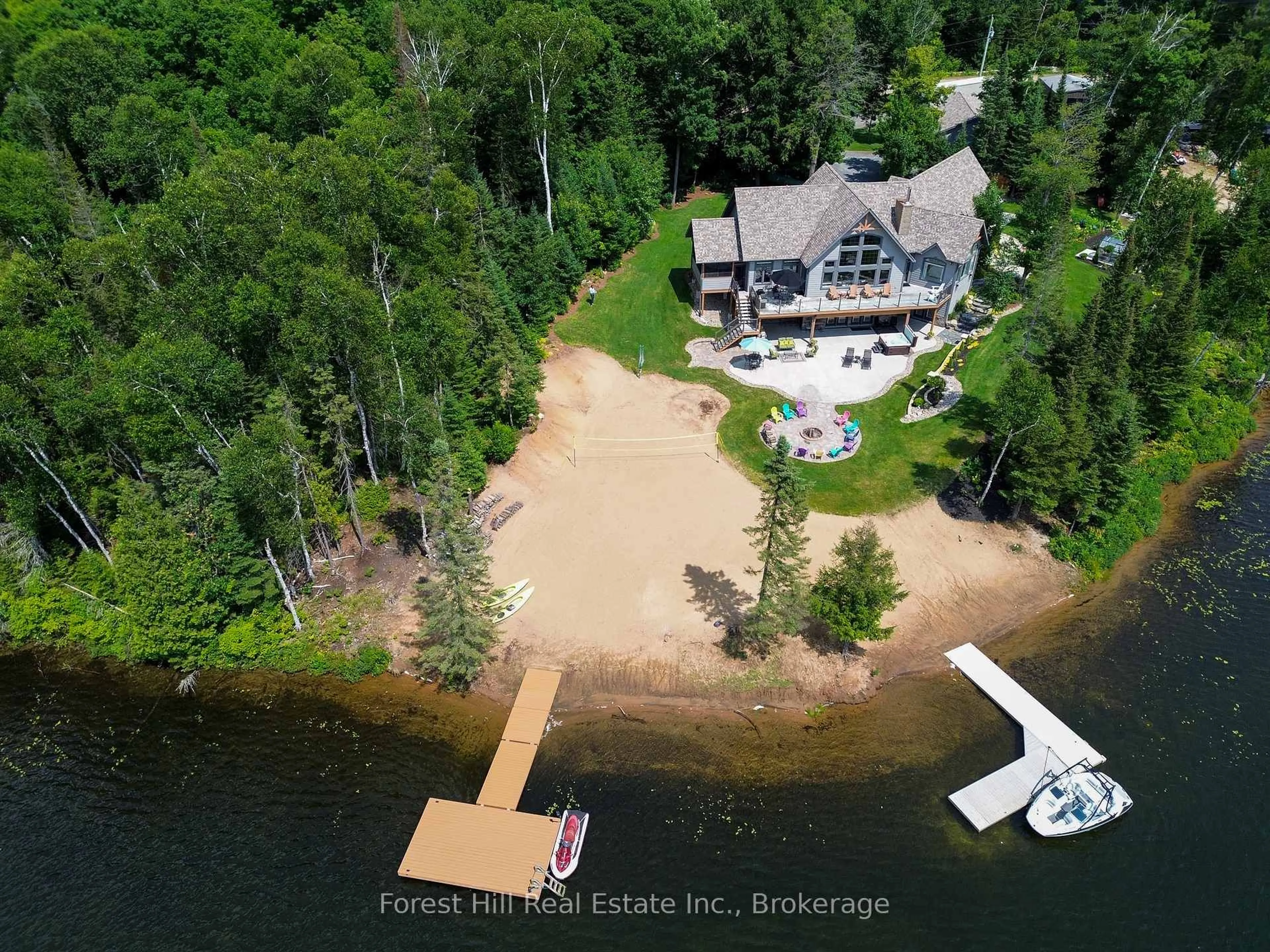 A pic from outside/outdoor area/front of a property/back of a property/a pic from drone, water/lake/river/ocean view for 142 Himbury Lane, Kearney Ontario P0A 1M0