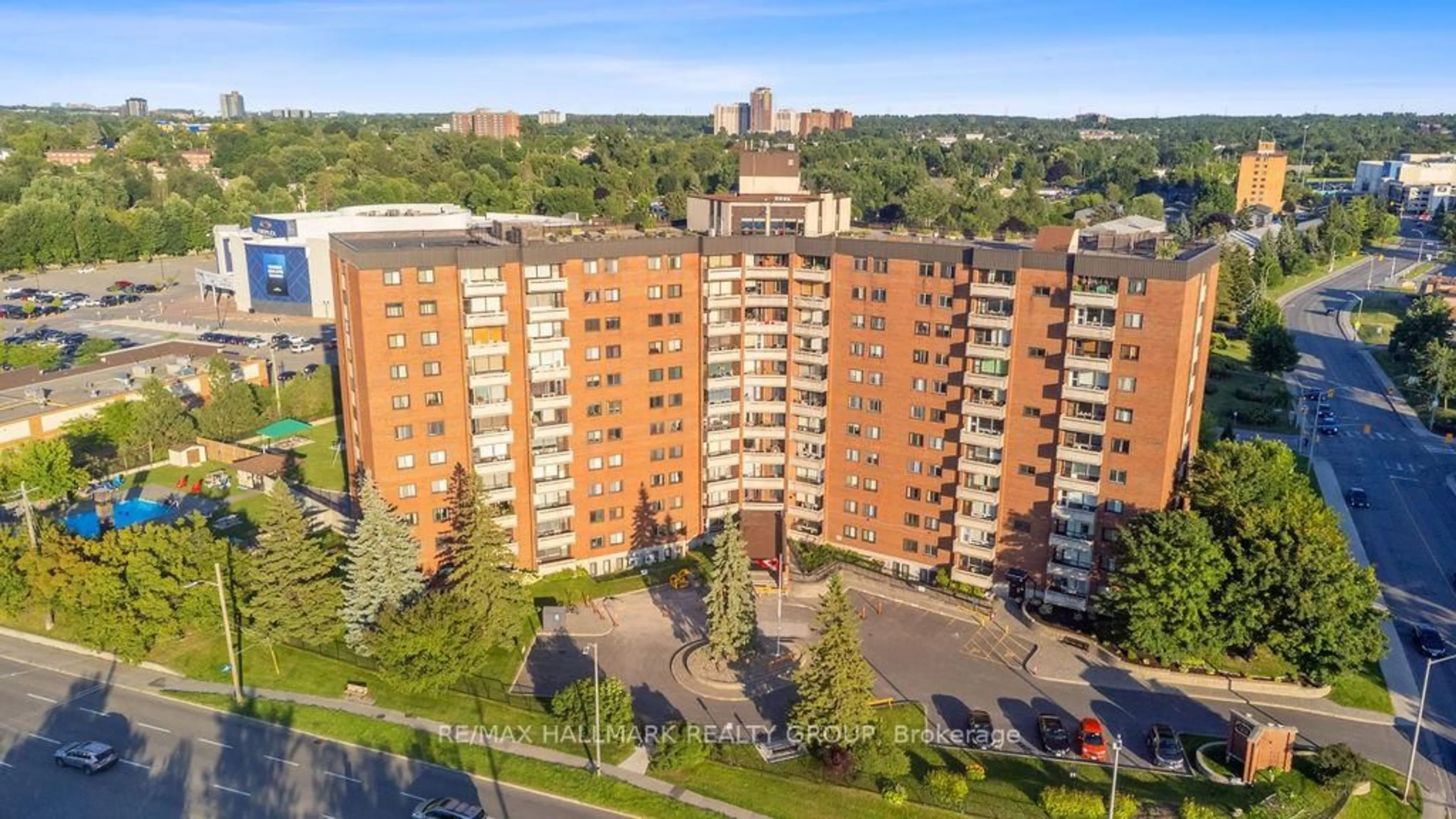 A pic from outside/outdoor area/front of a property/back of a property/a pic from drone, city buildings view from balcony for 3100 Carling Ave #312, Ottawa Ontario K2B 6J6