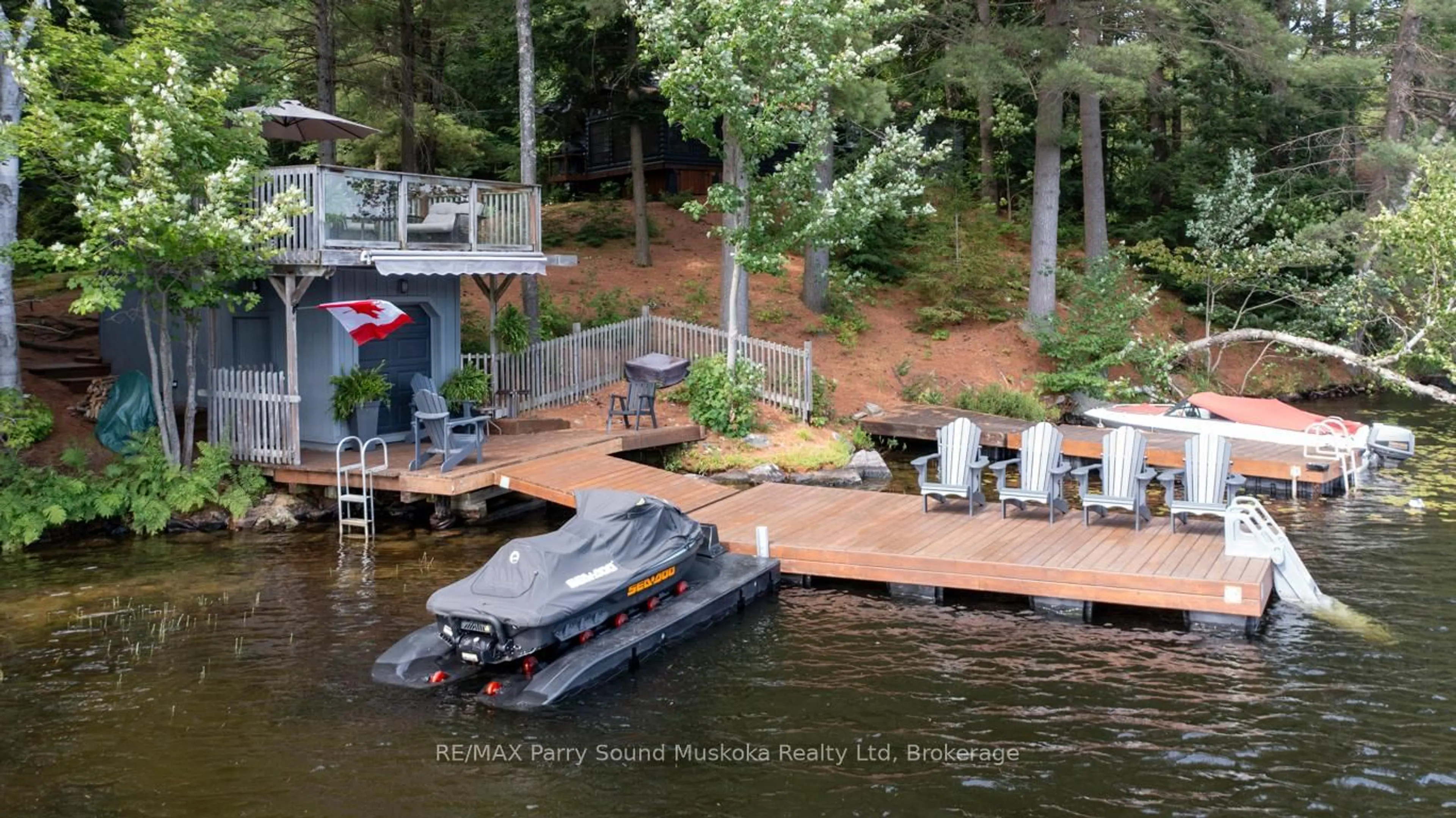 A pic from outside/outdoor area/front of a property/back of a property/a pic from drone, water/lake/river/ocean view for 3 Post Lane, Seguin Ontario P2A 0B2