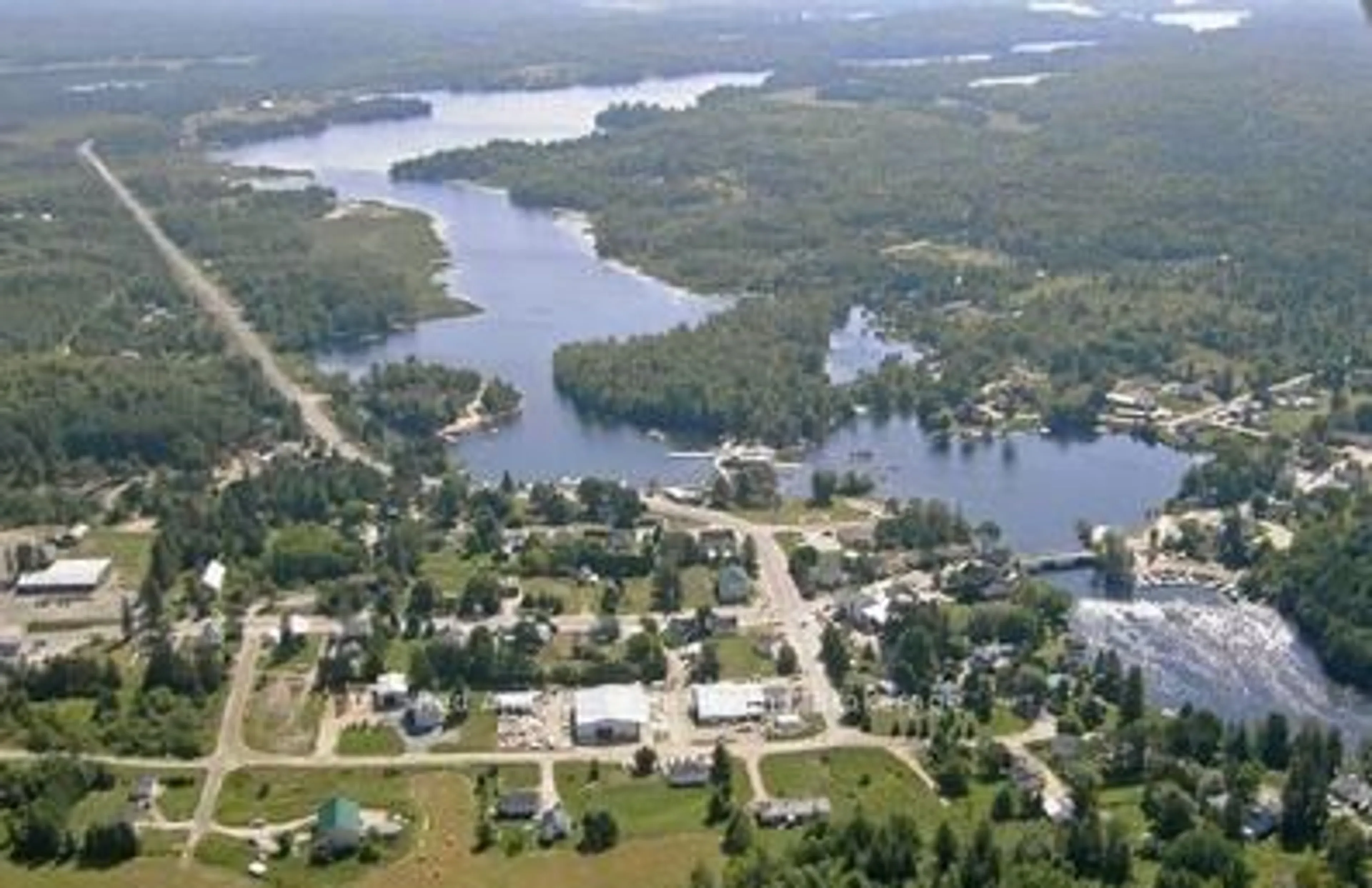 A pic from outside/outdoor area/front of a property/back of a property/a pic from drone, water/lake/river/ocean view for 5 BAY St, Magnetawan Ontario P0A 1P0