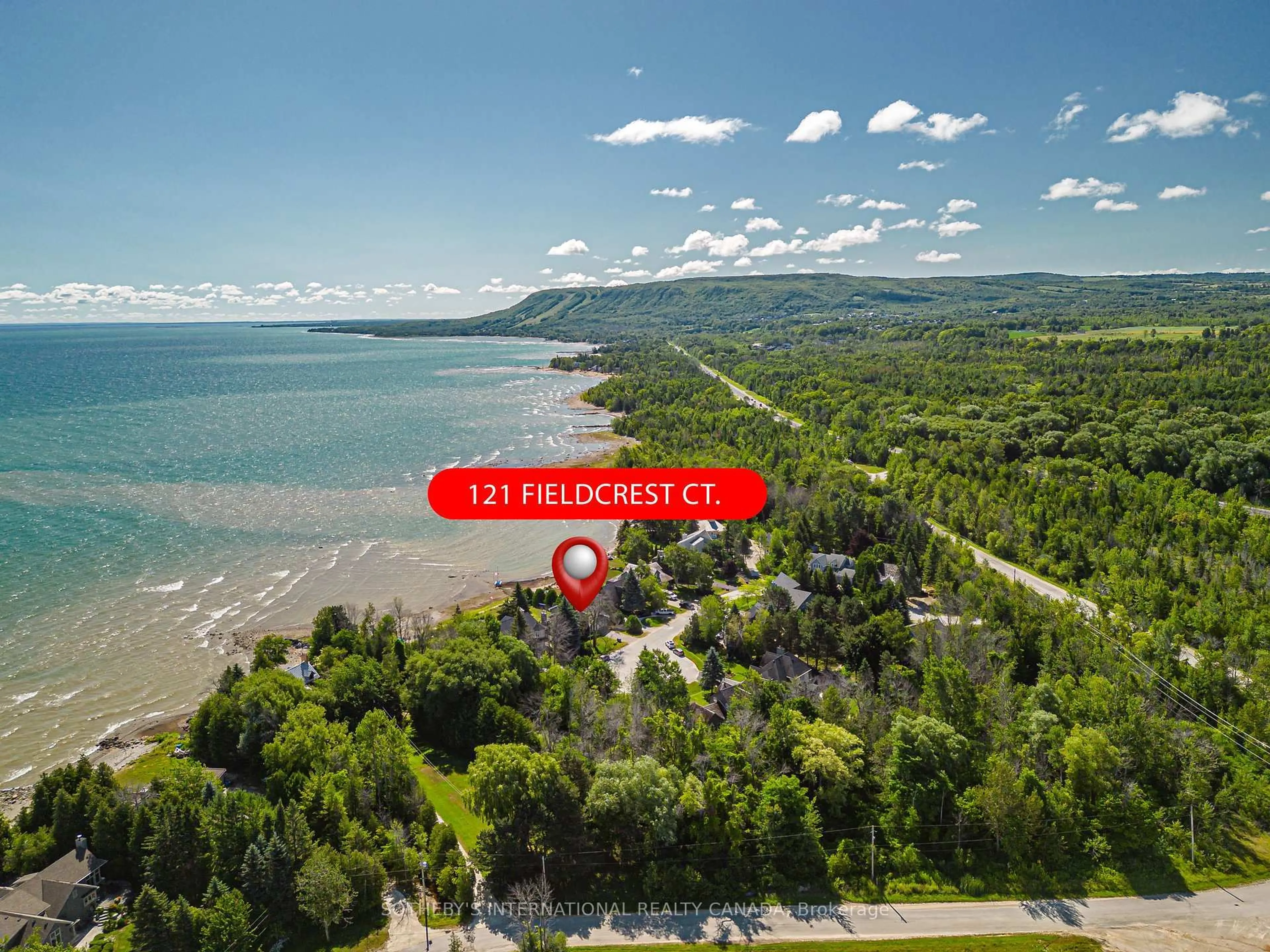 A pic from outside/outdoor area/front of a property/back of a property/a pic from drone, water/lake/river/ocean view for 121 Fieldcrest Crt, Blue Mountains Ontario N0H 1J0