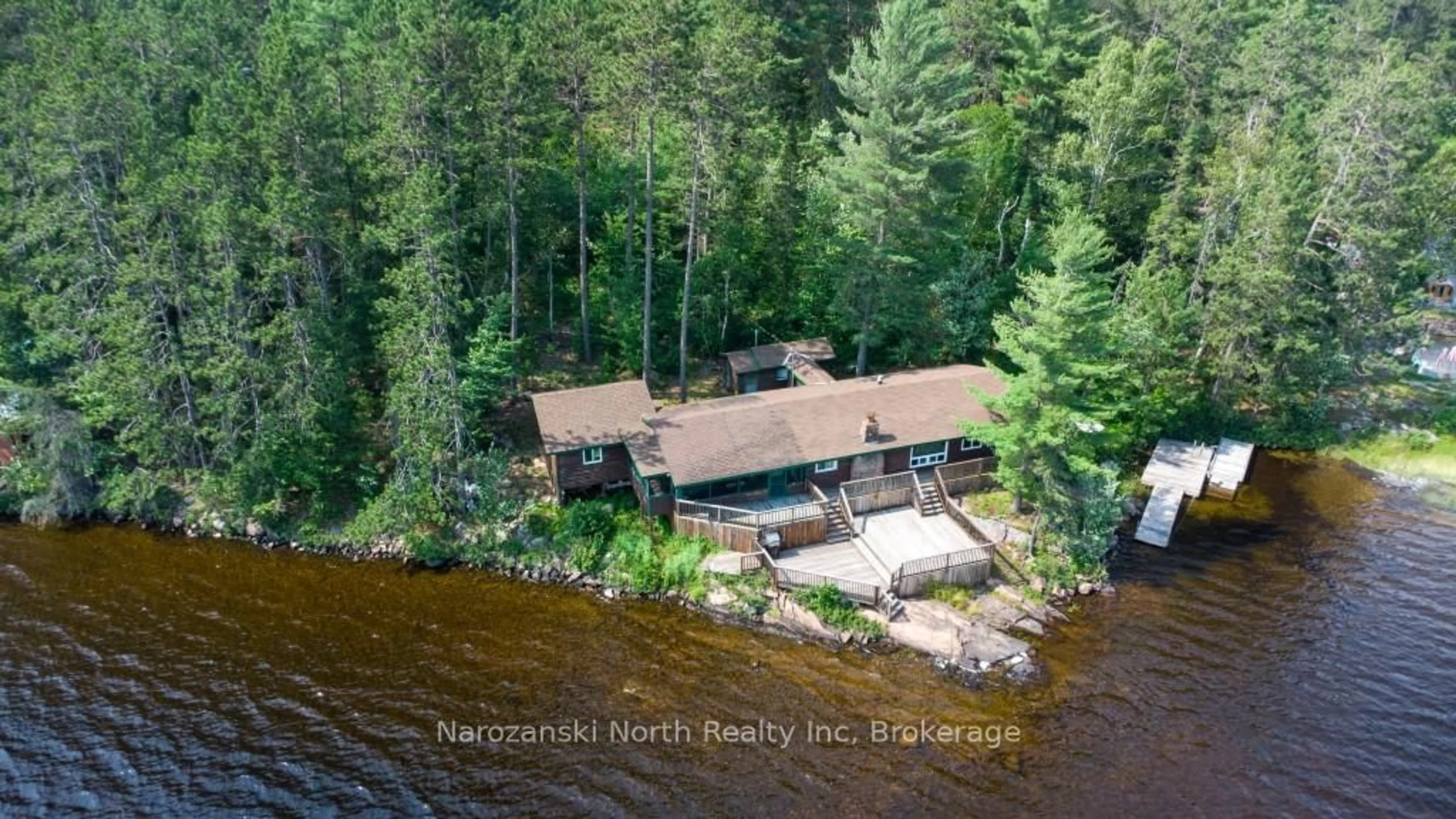 A pic from outside/outdoor area/front of a property/back of a property/a pic from drone, water/lake/river/ocean view for 99 B Zettler Bay Rd, French River Ontario P0M 2N0
