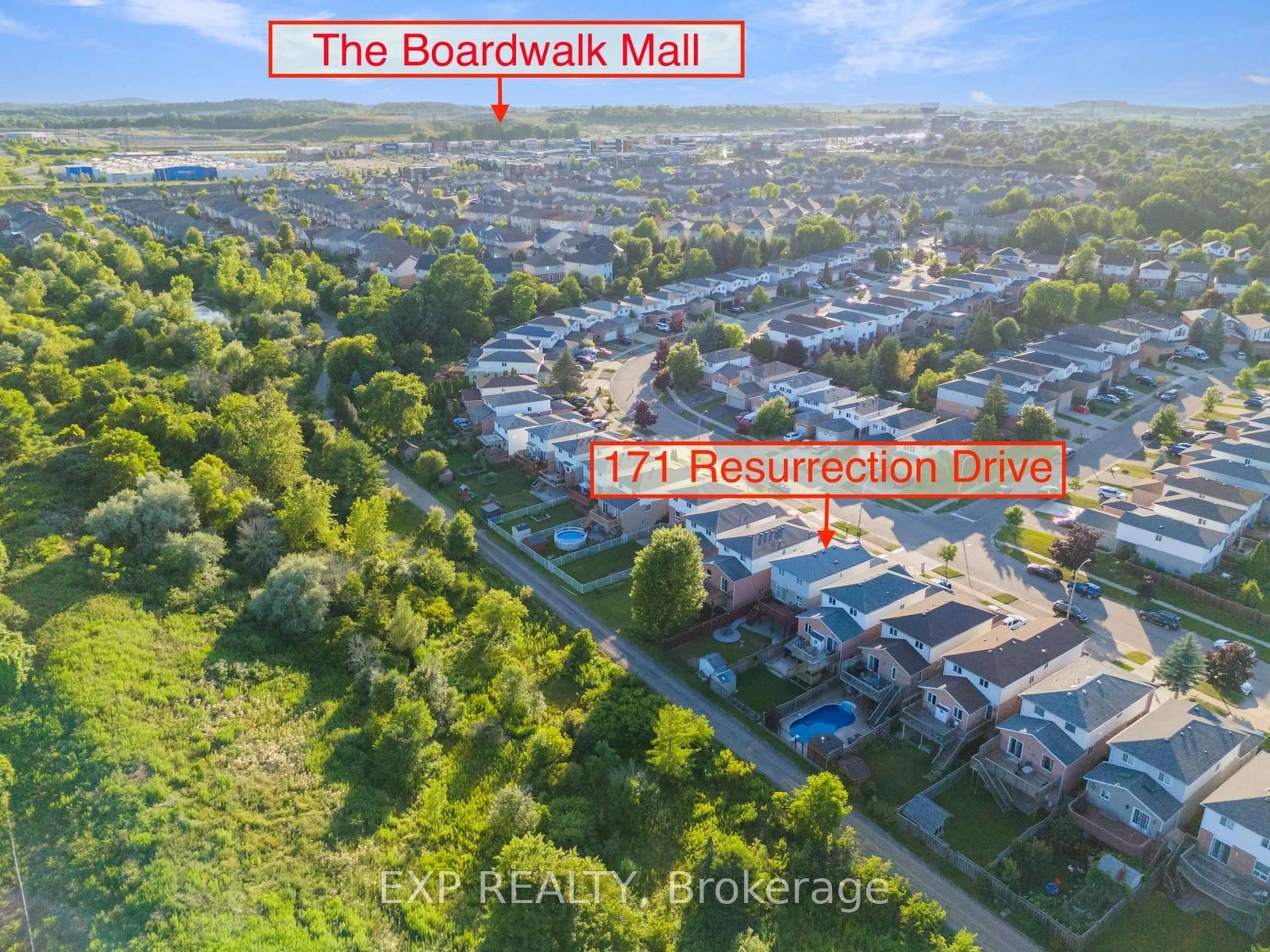 A pic from outside/outdoor area/front of a property/back of a property/a pic from drone, water/lake/river/ocean view for 171 RESURRECTION Dr, Kitchener Ontario N2N 3H1