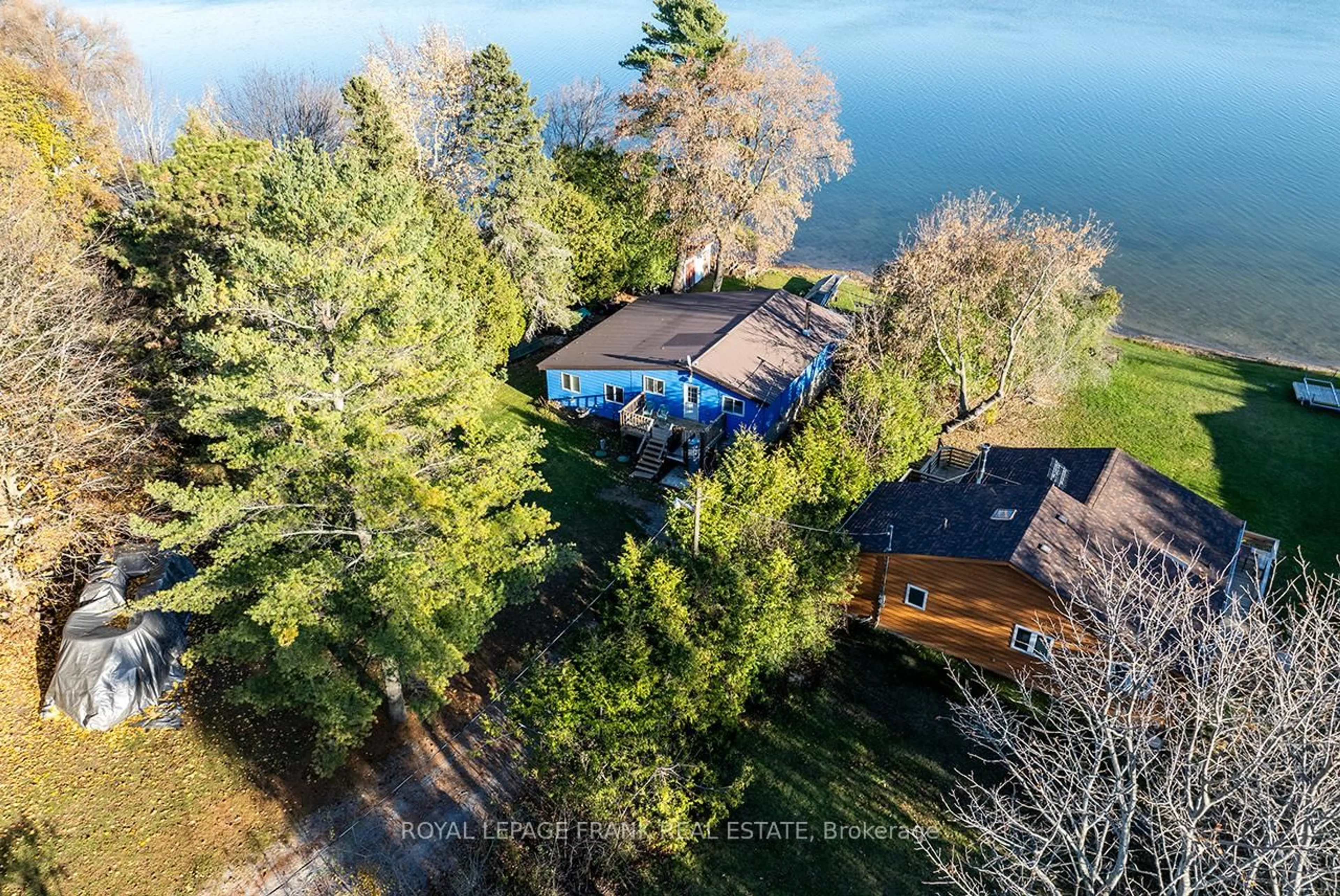 A pic from outside/outdoor area/front of a property/back of a property/a pic from drone, water/lake/river/ocean view for 121 Ball Point Rd, Kawartha Lakes Ontario K0M 2C0