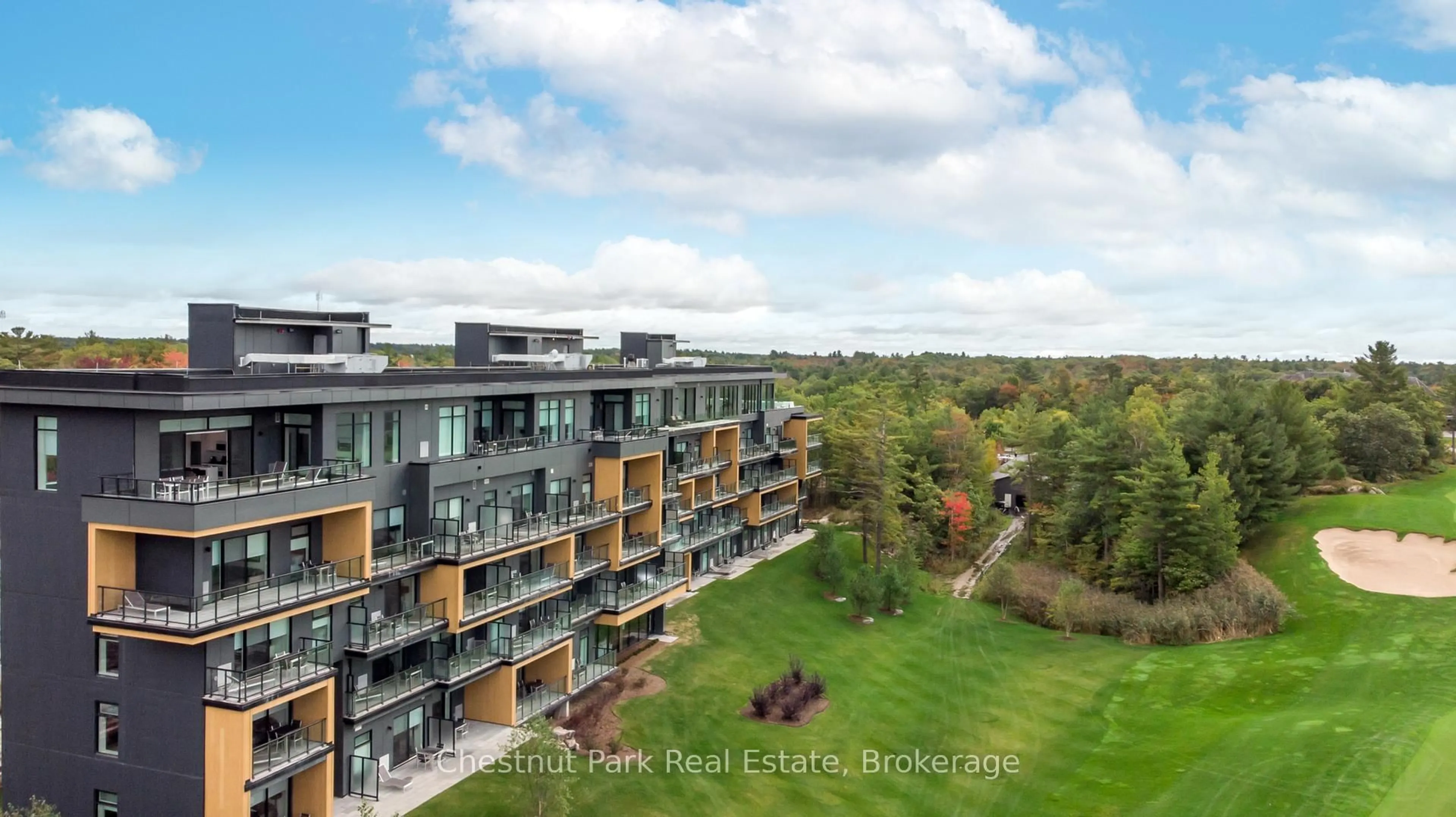 A pic from outside/outdoor area/front of a property/back of a property/a pic from drone, water/lake/river/ocean view for 120 Carrick Tr #404, Gravenhurst Ontario P1P 0B6