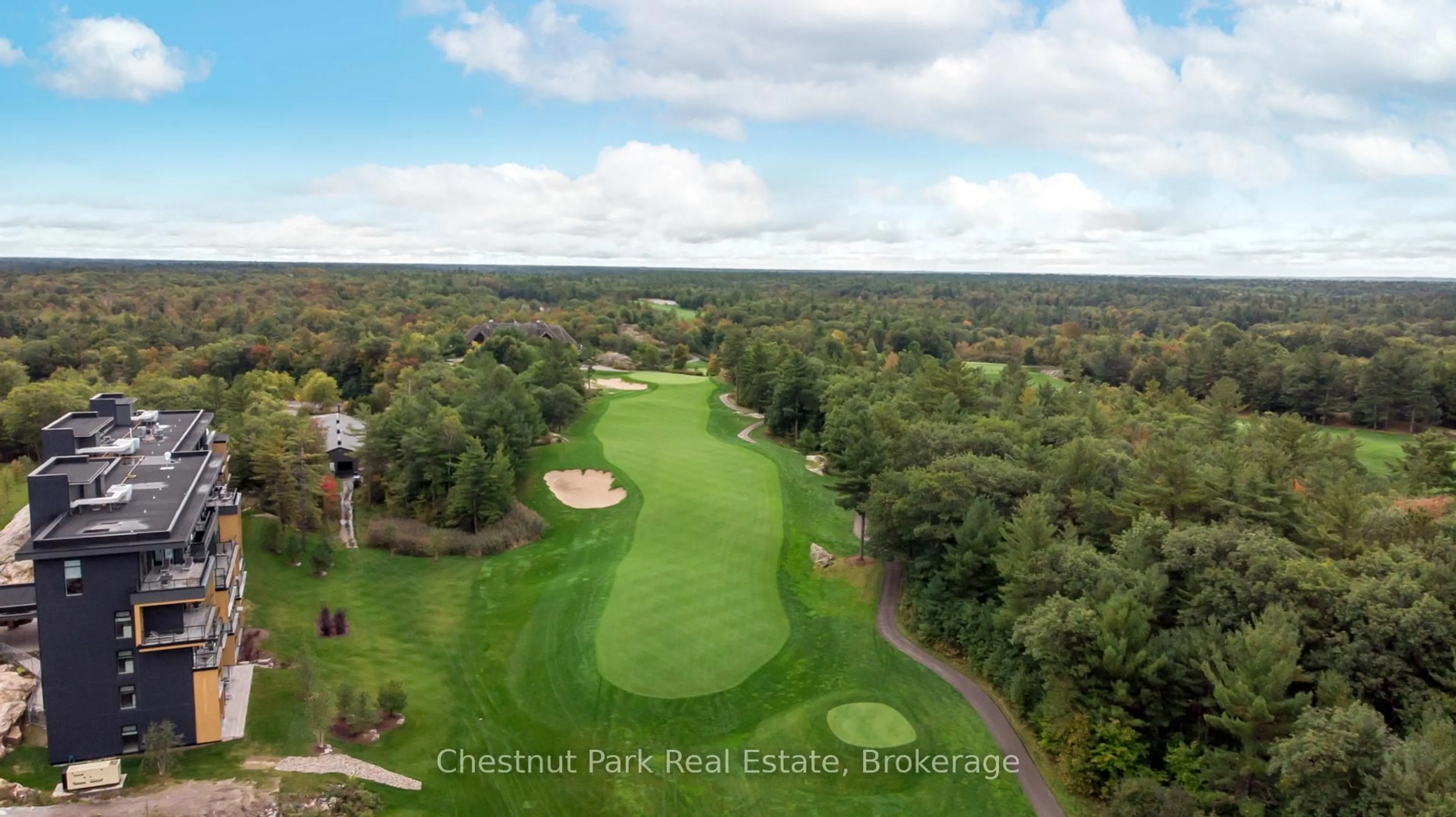 A pic from outside/outdoor area/front of a property/back of a property/a pic from drone, water/lake/river/ocean view for 120 Carrick Tr #404, Gravenhurst Ontario P1P 0B6