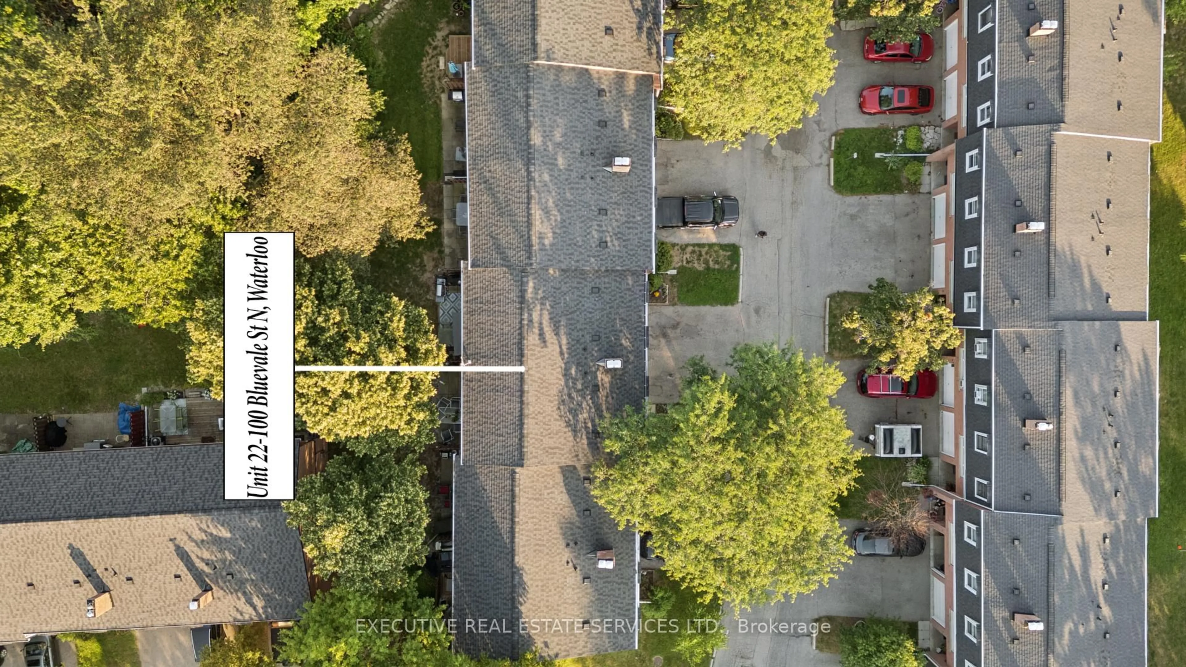 A pic from outside/outdoor area/front of a property/back of a property/a pic from drone, city buildings view from balcony for 100 Bluevale St #22, Waterloo Ontario N2J 4M9
