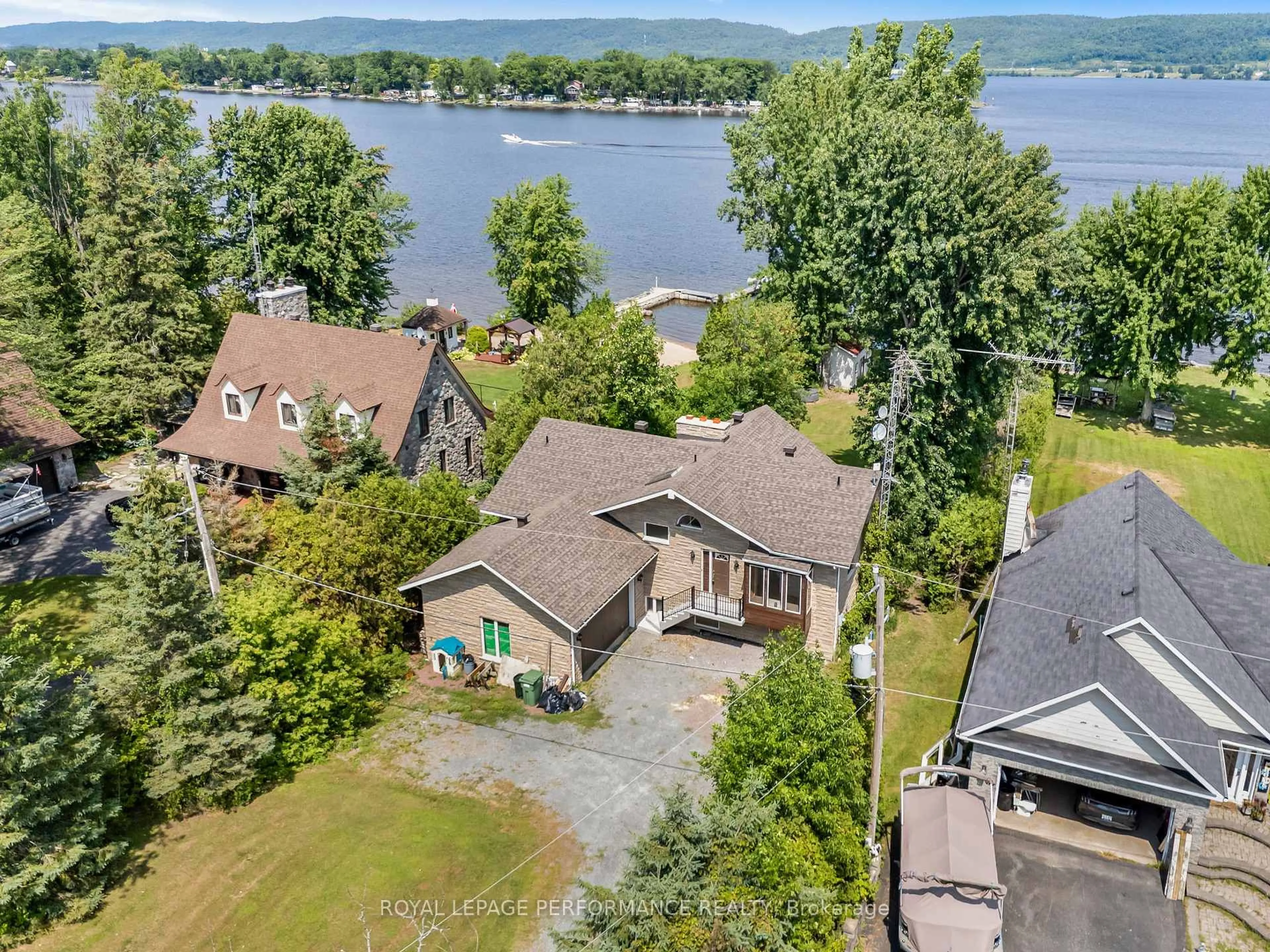 A pic from outside/outdoor area/front of a property/back of a property/a pic from drone, water/lake/river/ocean view for 2474 Bay Rd, Champlain Ontario K0B 1K0