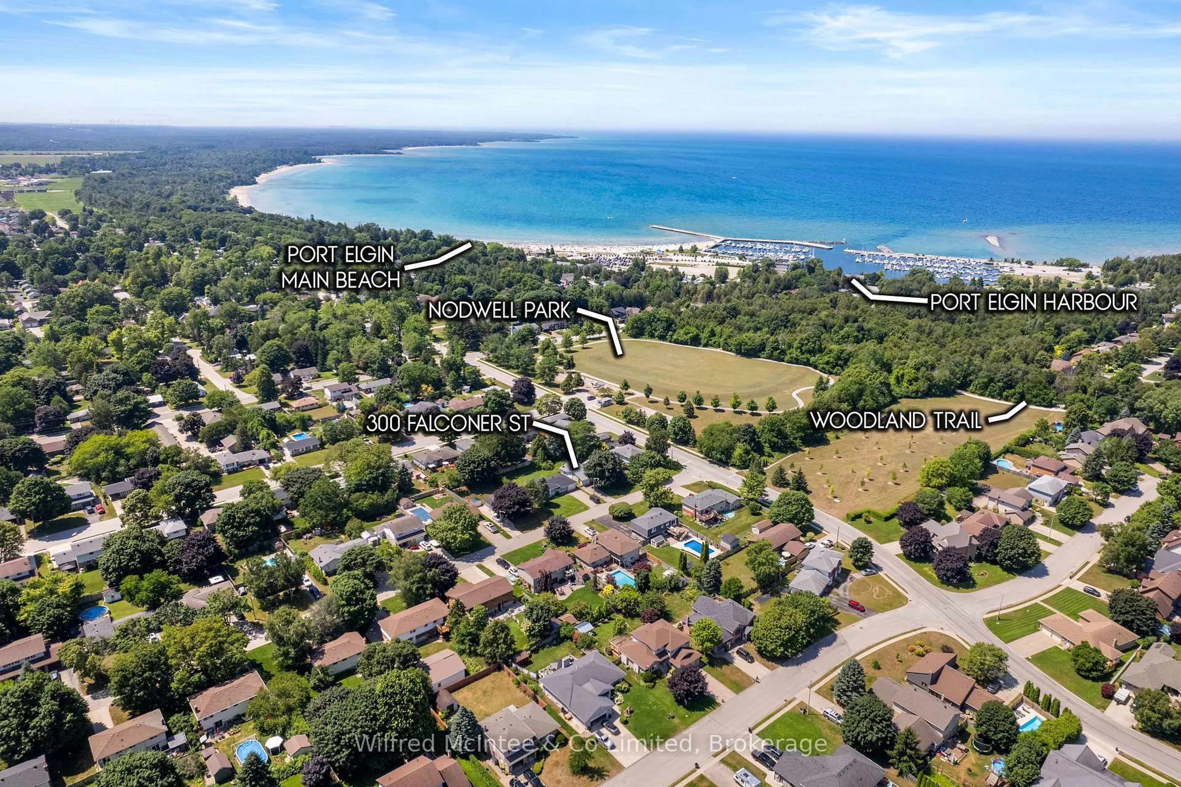 A pic from outside/outdoor area/front of a property/back of a property/a pic from drone, water/lake/river/ocean view for 300 Falconer St, Saugeen Shores Ontario N0H 2C2