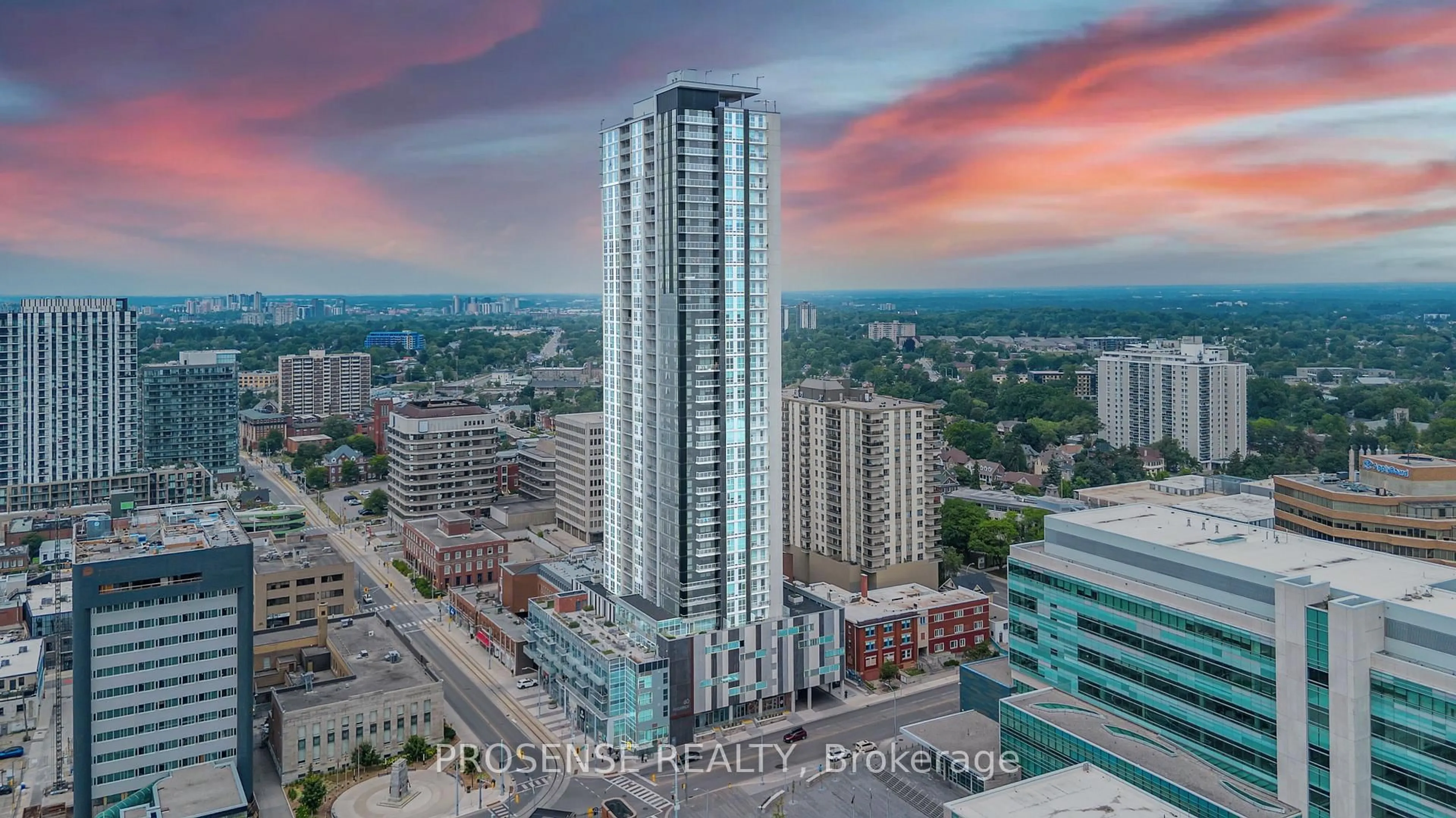 A pic from outside/outdoor area/front of a property/back of a property/a pic from drone, city buildings view from balcony for 60 Frederick St #2, Kitchener Ontario N2H 0C7