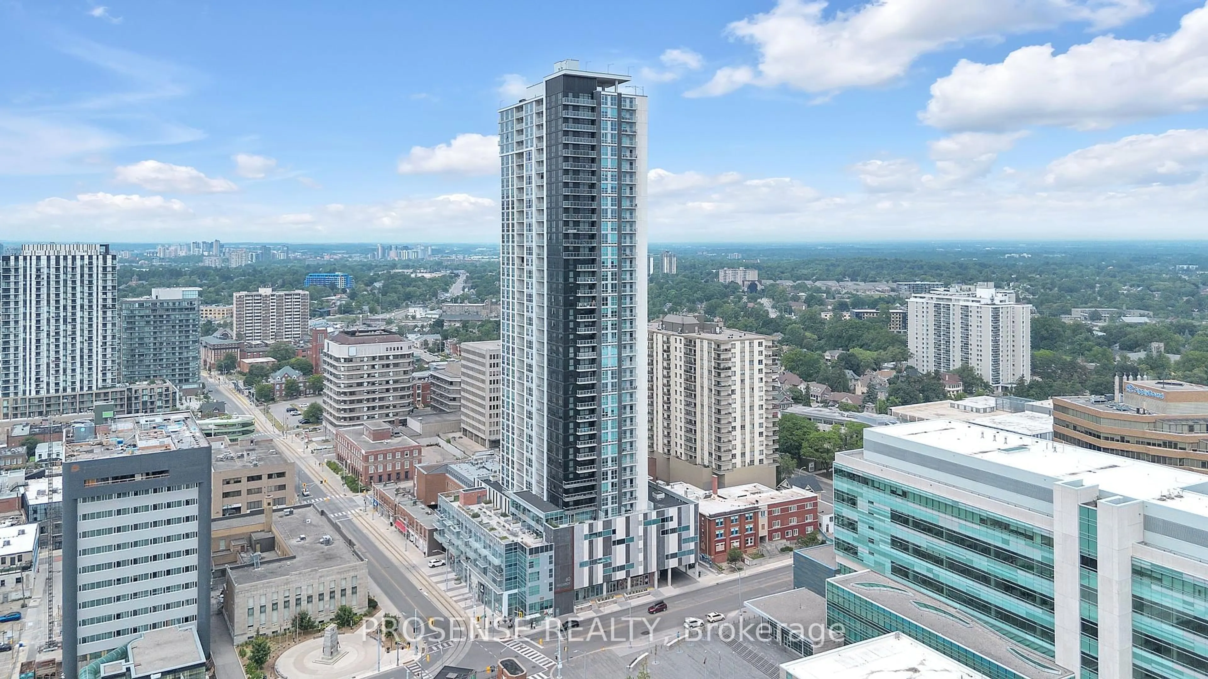 A pic from outside/outdoor area/front of a property/back of a property/a pic from drone, city buildings view from balcony for 60 Frederick St #902, Kitchener Ontario N2H 0C7