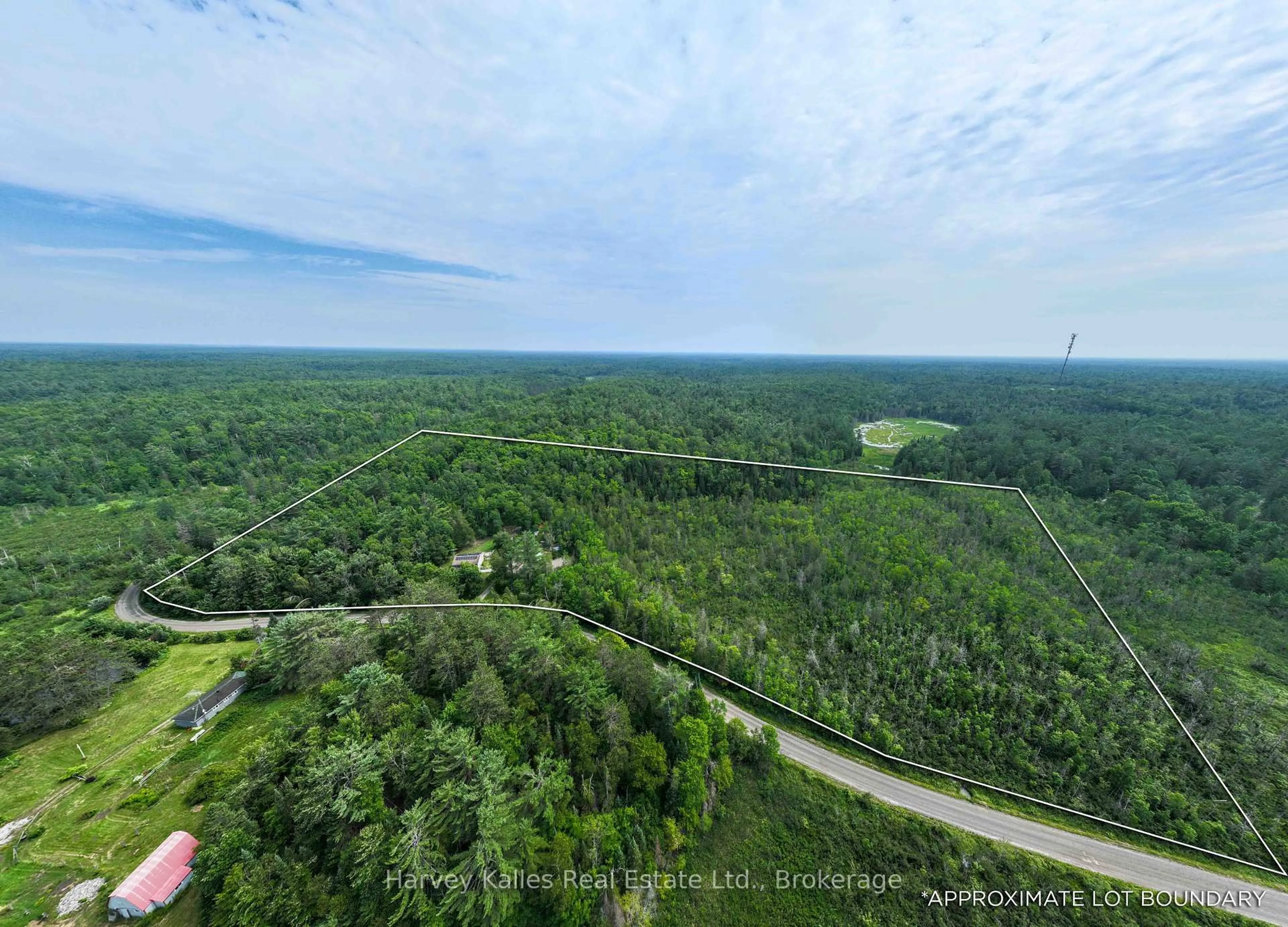A pic from outside/outdoor area/front of a property/back of a property/a pic from drone, forest/trees view for 1094 Prospect Lake Rd, Bracebridge Ontario P1L 1X1