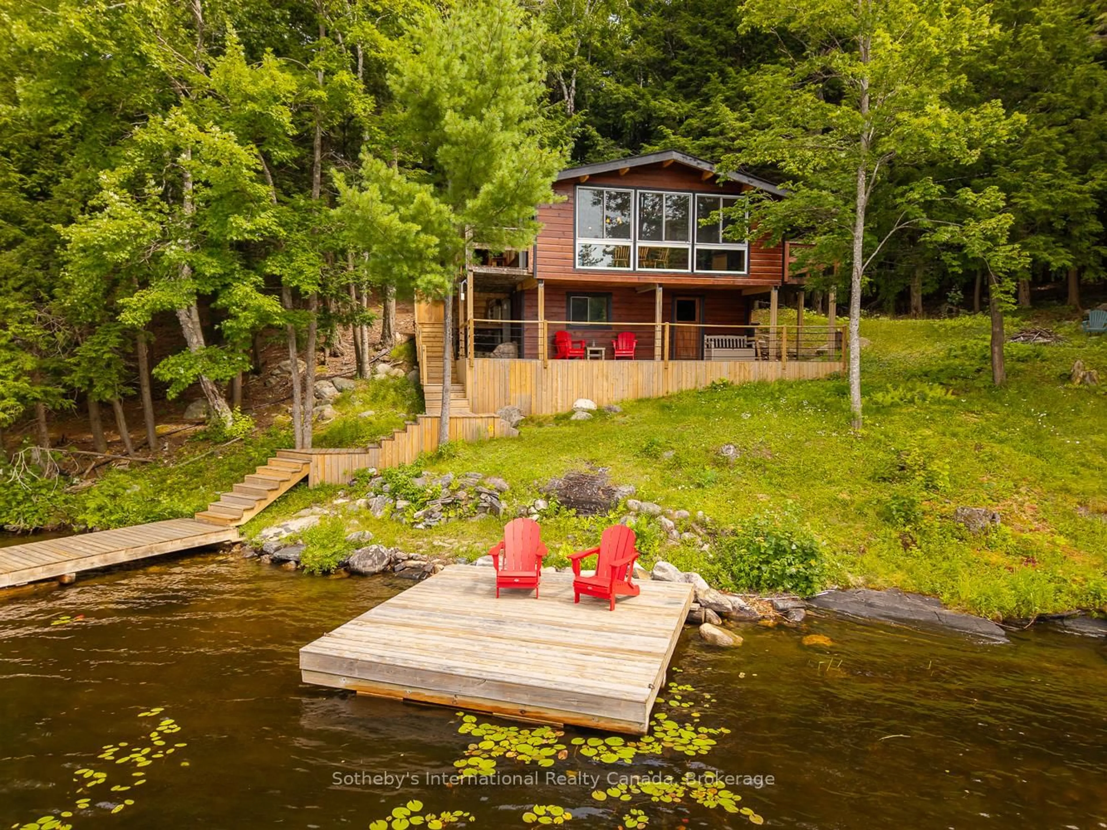 A pic from outside/outdoor area/front of a property/back of a property/a pic from drone, water/lake/river/ocean view for 397 Healey Lake Water, The Archipelago Ontario P0T 1E0