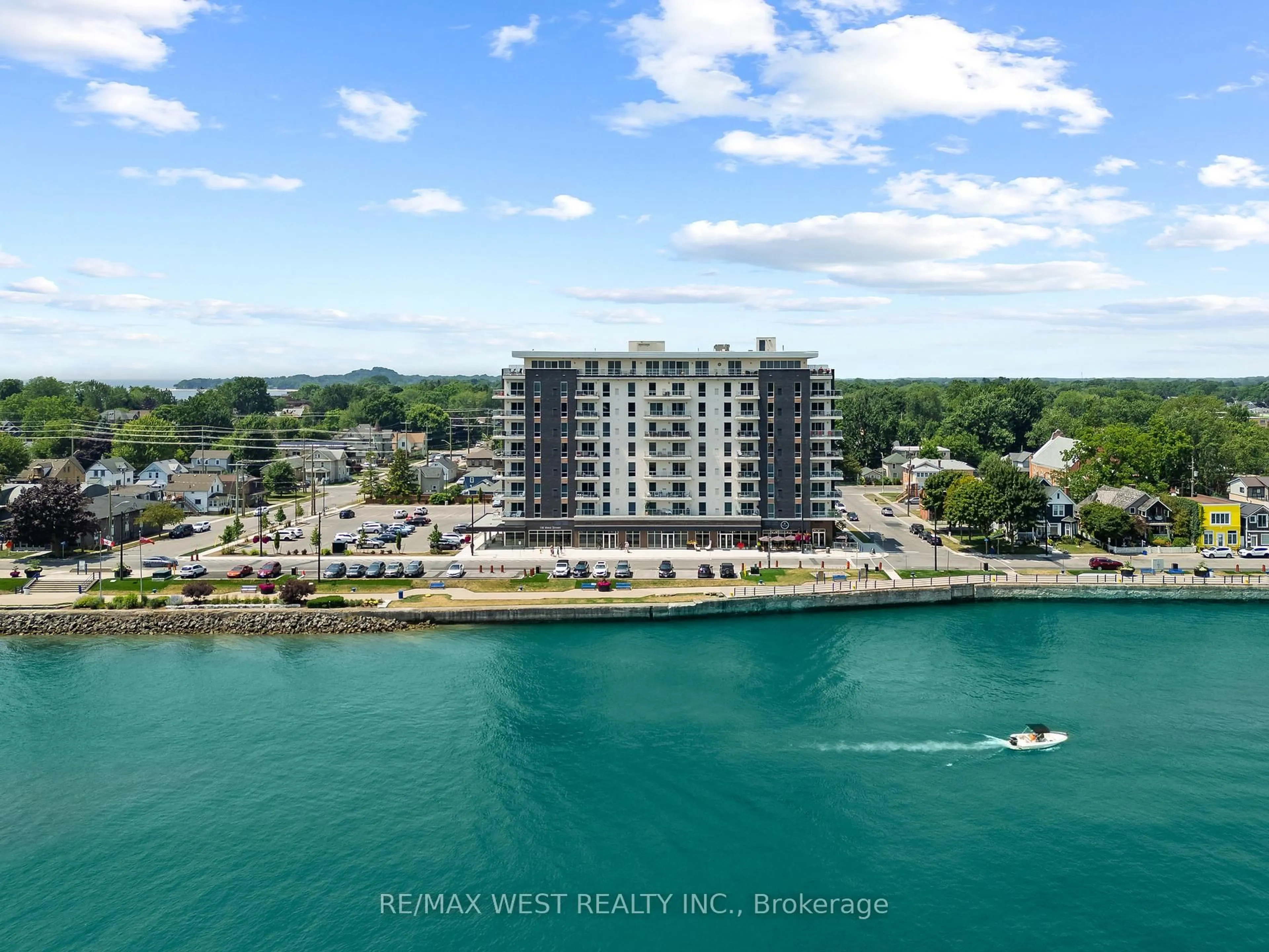 A pic from outside/outdoor area/front of a property/back of a property/a pic from drone, water/lake/river/ocean view for 118 West St #502, Port Colborne Ontario L3K 4C9