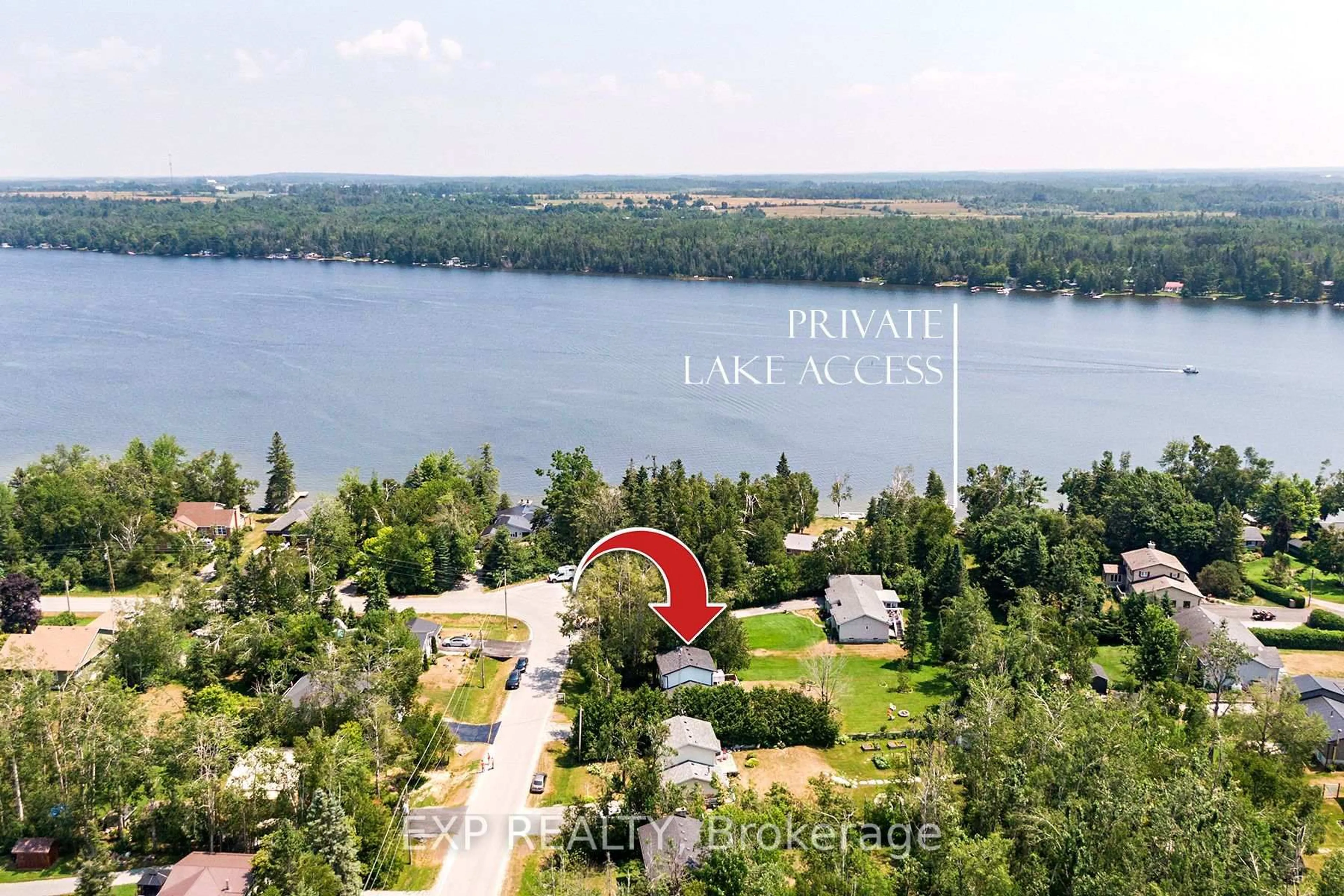 A pic from outside/outdoor area/front of a property/back of a property/a pic from drone, water/lake/river/ocean view for 8 Pinewood Blvd, Kawartha Lakes Ontario K0M 2T0