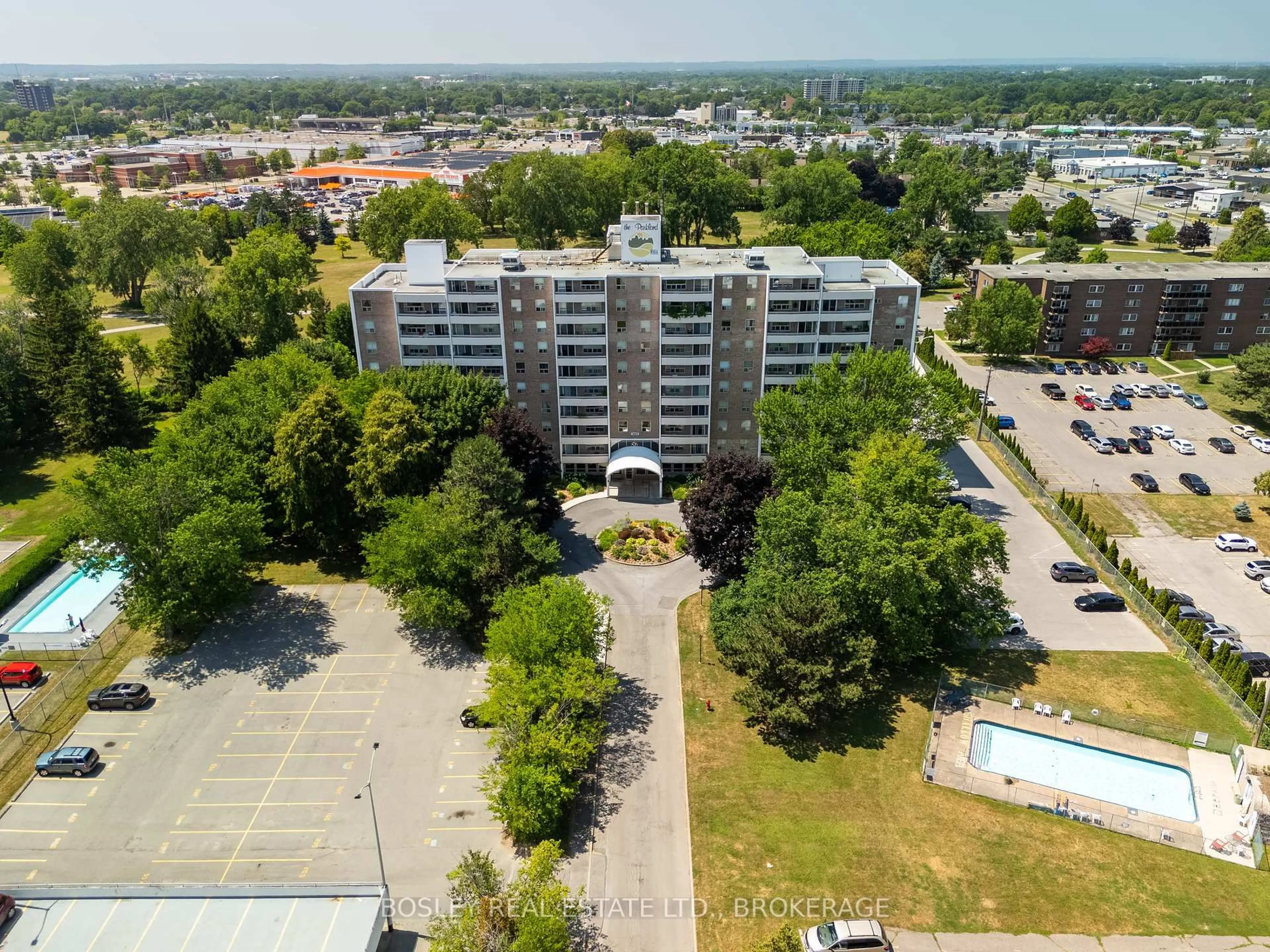 A pic from outside/outdoor area/front of a property/back of a property/a pic from drone, city buildings view from balcony for 365 Geneva St #409, St. Catharines Ontario L2N 5S7