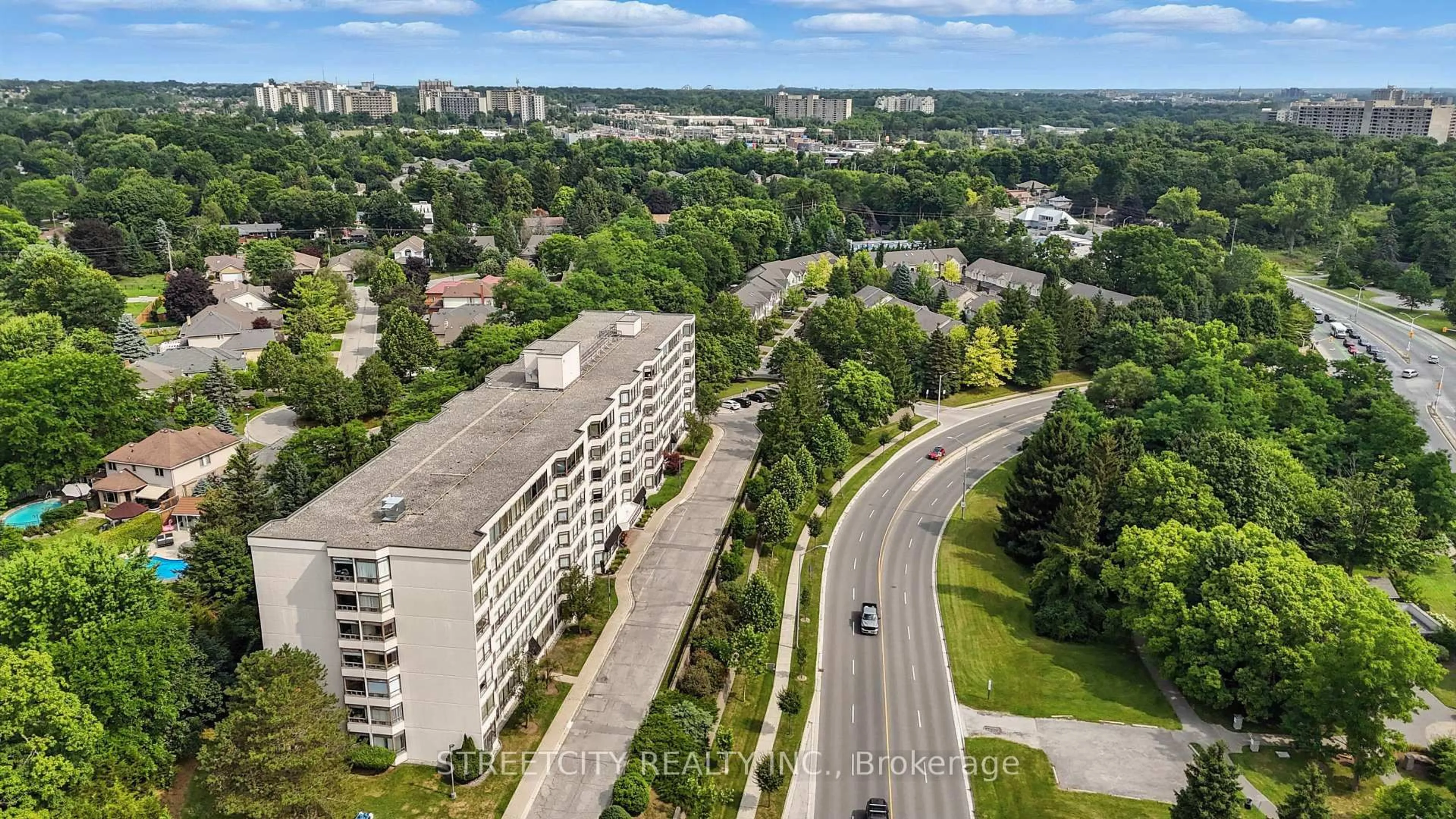 A pic from outside/outdoor area/front of a property/back of a property/a pic from drone, city buildings view from balcony for 521 Riverside Rd #606, London North Ontario N6H 5E2
