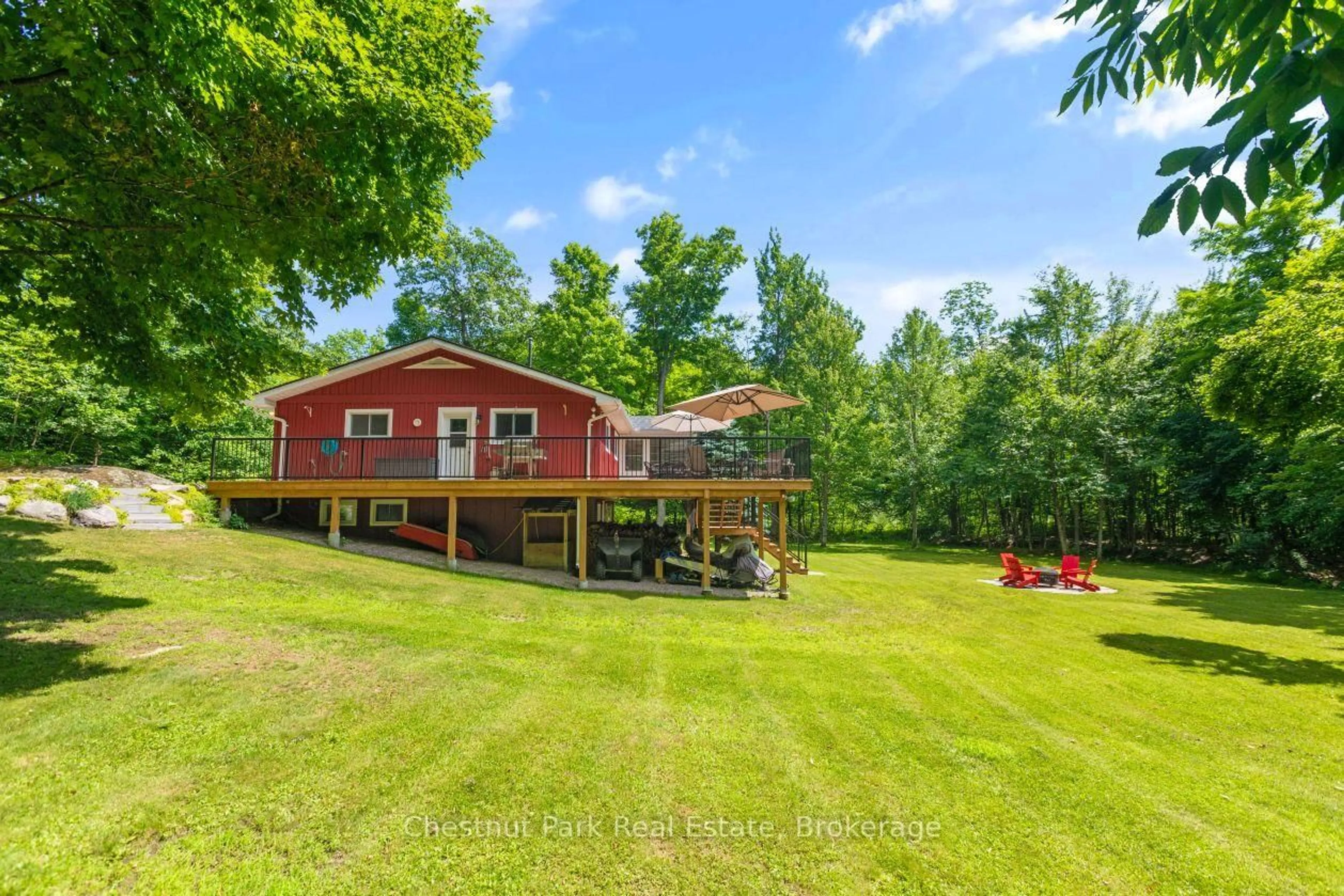 A pic from outside/outdoor area/front of a property/back of a property/a pic from drone, water/lake/river/ocean view for 1126 Eveleigh Rd, Muskoka Lakes Ontario P0B 1J0
