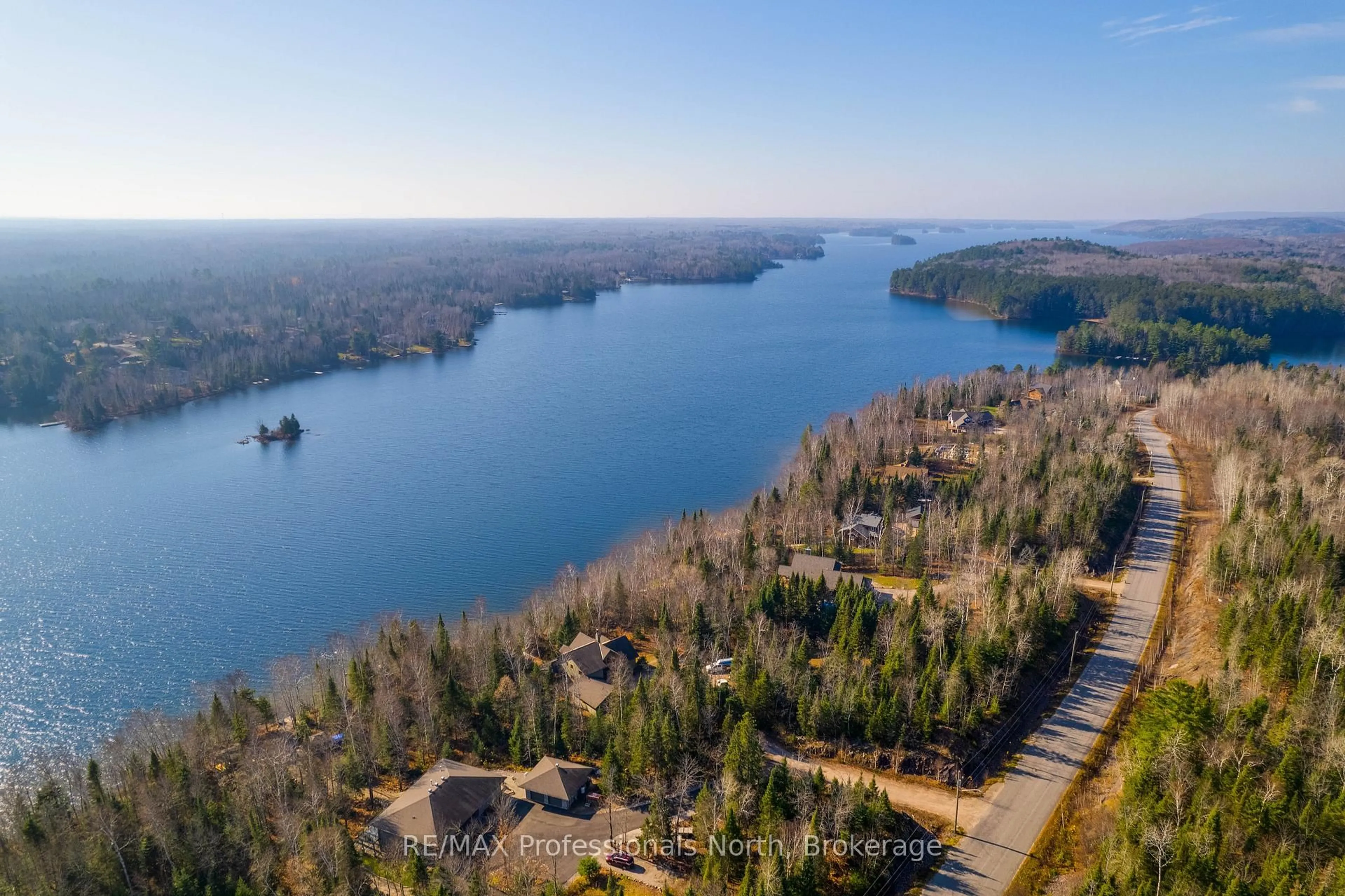 A pic from outside/outdoor area/front of a property/back of a property/a pic from drone, water/lake/river/ocean view for 2625 Northshore Rd, North Bay Ontario P1B 8G4