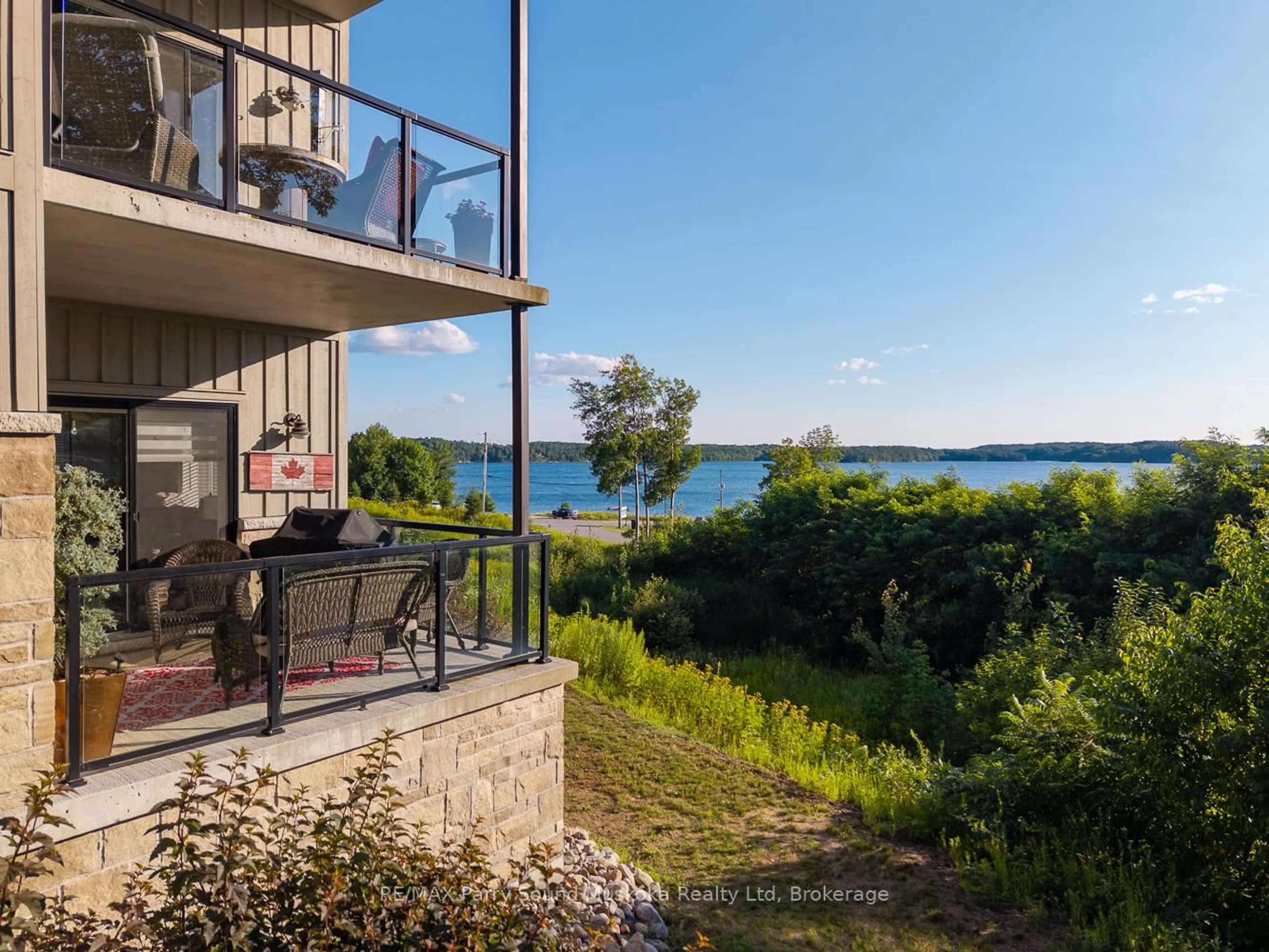 Balcony in the apartment, water/lake/river/ocean view for 11C Salt Dock Rd #107, Parry Sound Ontario P2A 3B6