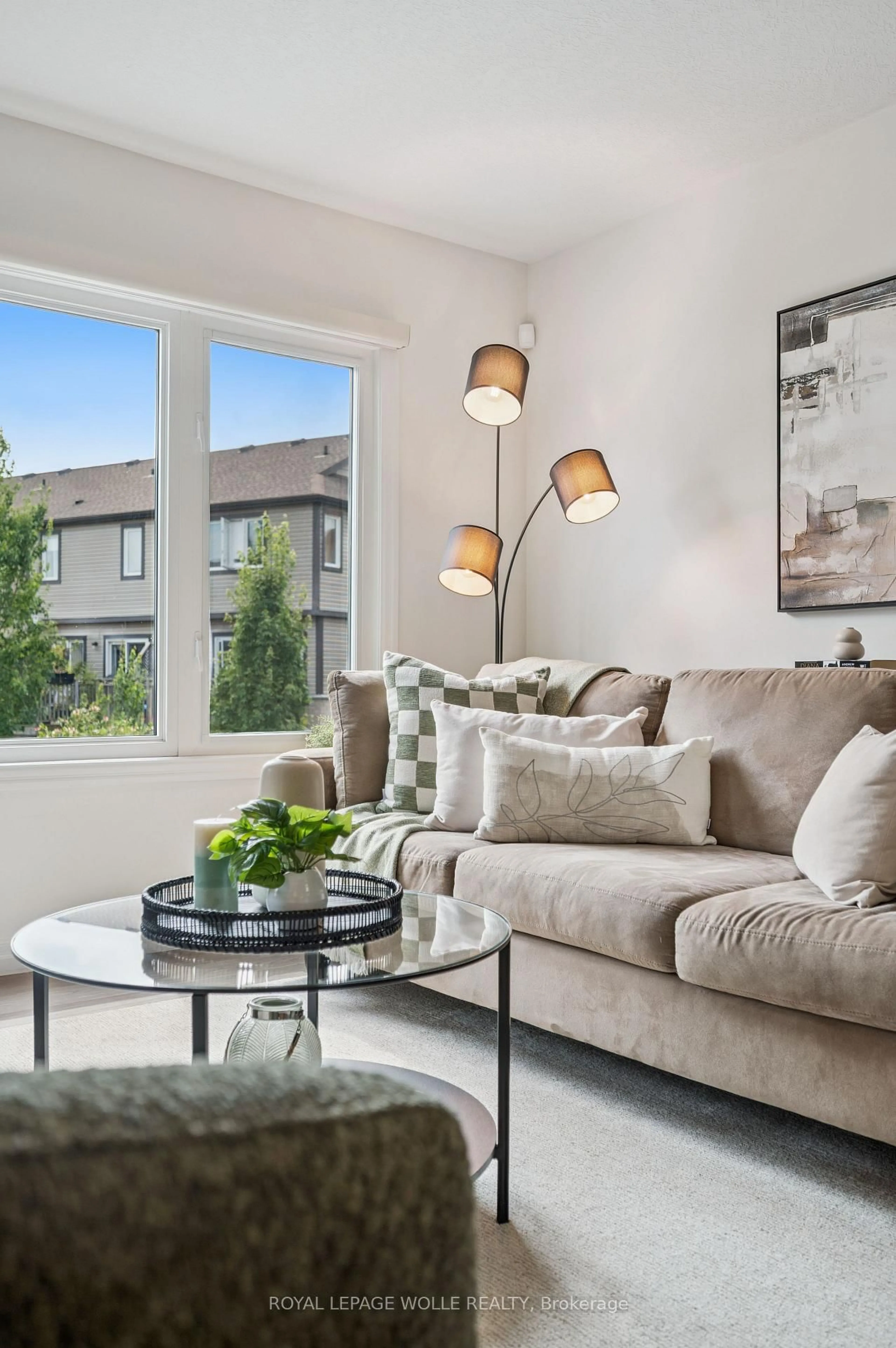Living room with furniture, cement floor for 503 Windflower Cres, Kitchener Ontario N2E 3T2