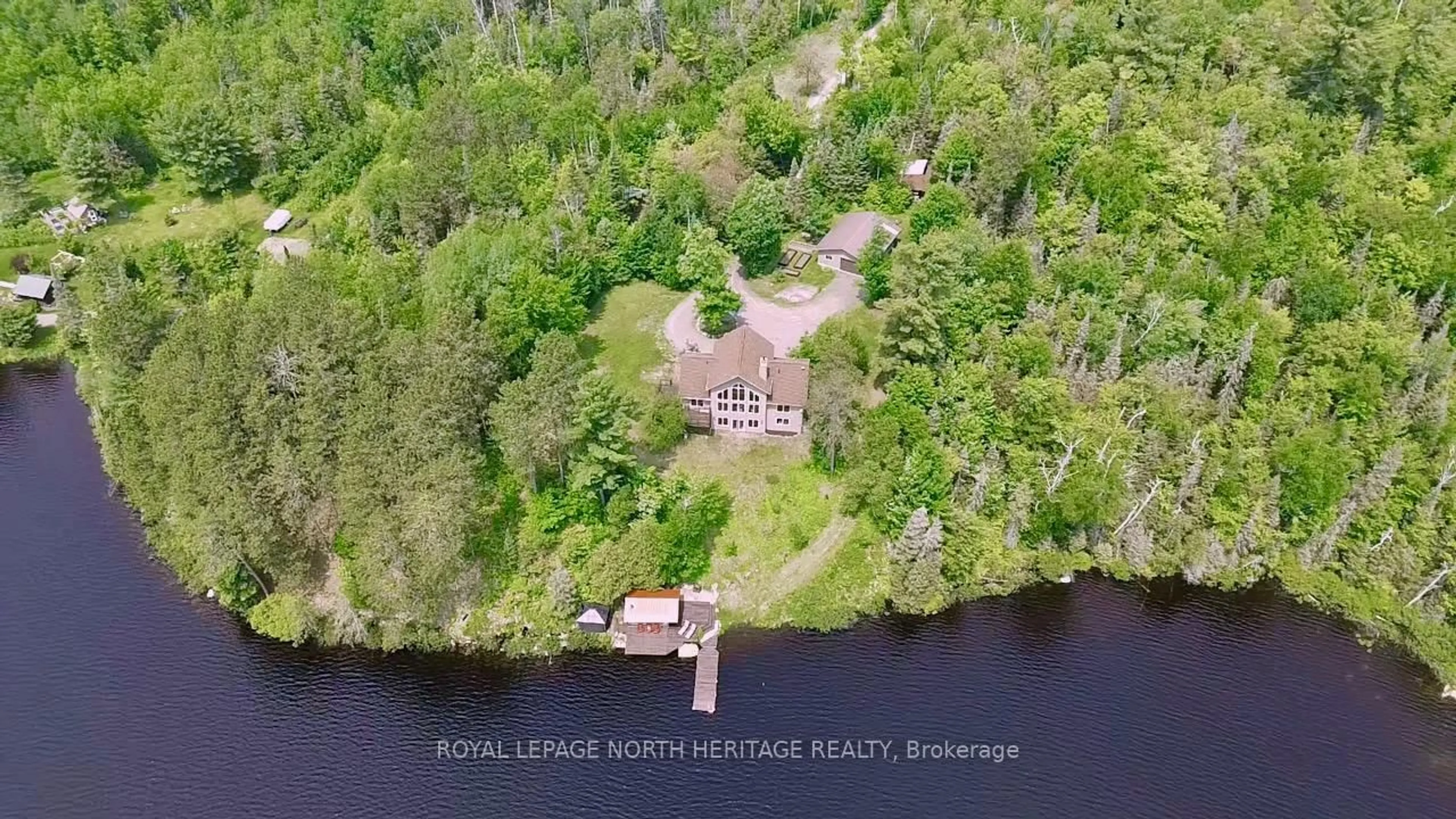 A pic from outside/outdoor area/front of a property/back of a property/a pic from drone, water/lake/river/ocean view for 1427 Fairbanks Rd, Greater Sudbury Ontario P0M 2E0