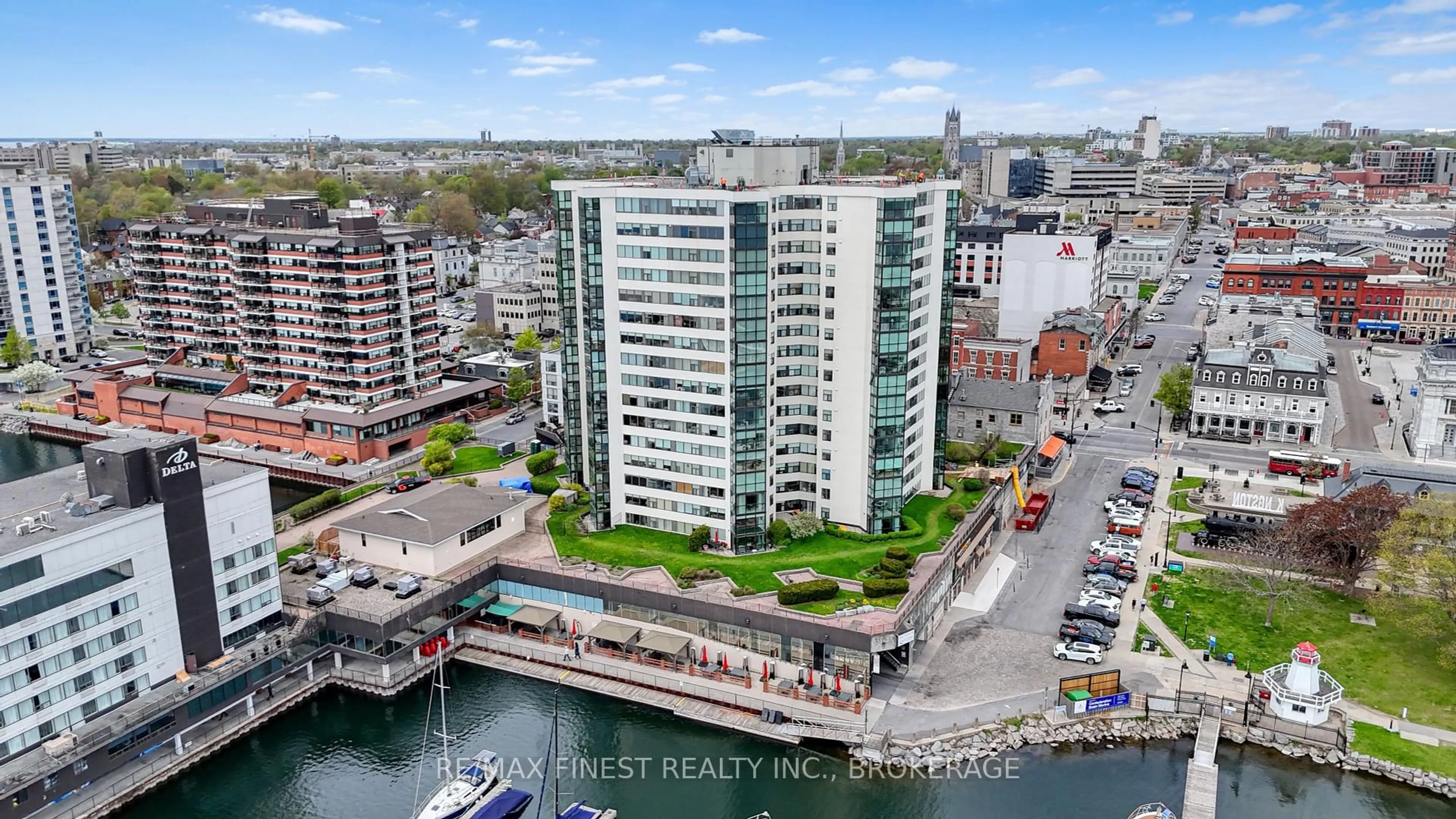 A pic from outside/outdoor area/front of a property/back of a property/a pic from drone, city buildings view from balcony for 185 Ontario St #306, Kingston Ontario K7L 2Y7