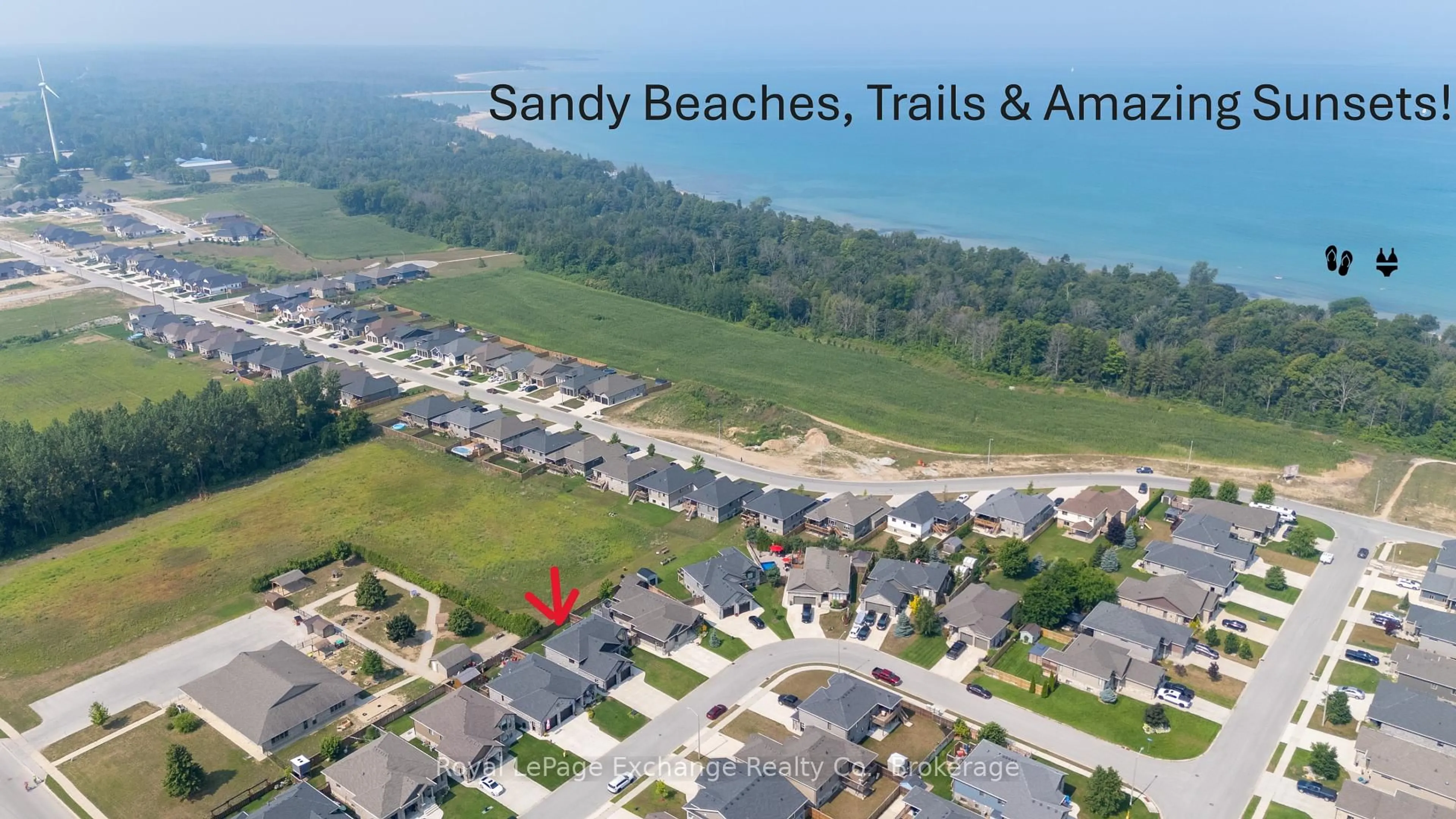 A pic from outside/outdoor area/front of a property/back of a property/a pic from drone, water/lake/river/ocean view for 426 Buckby Lane, Saugeen Shores Ontario N0H 2C1