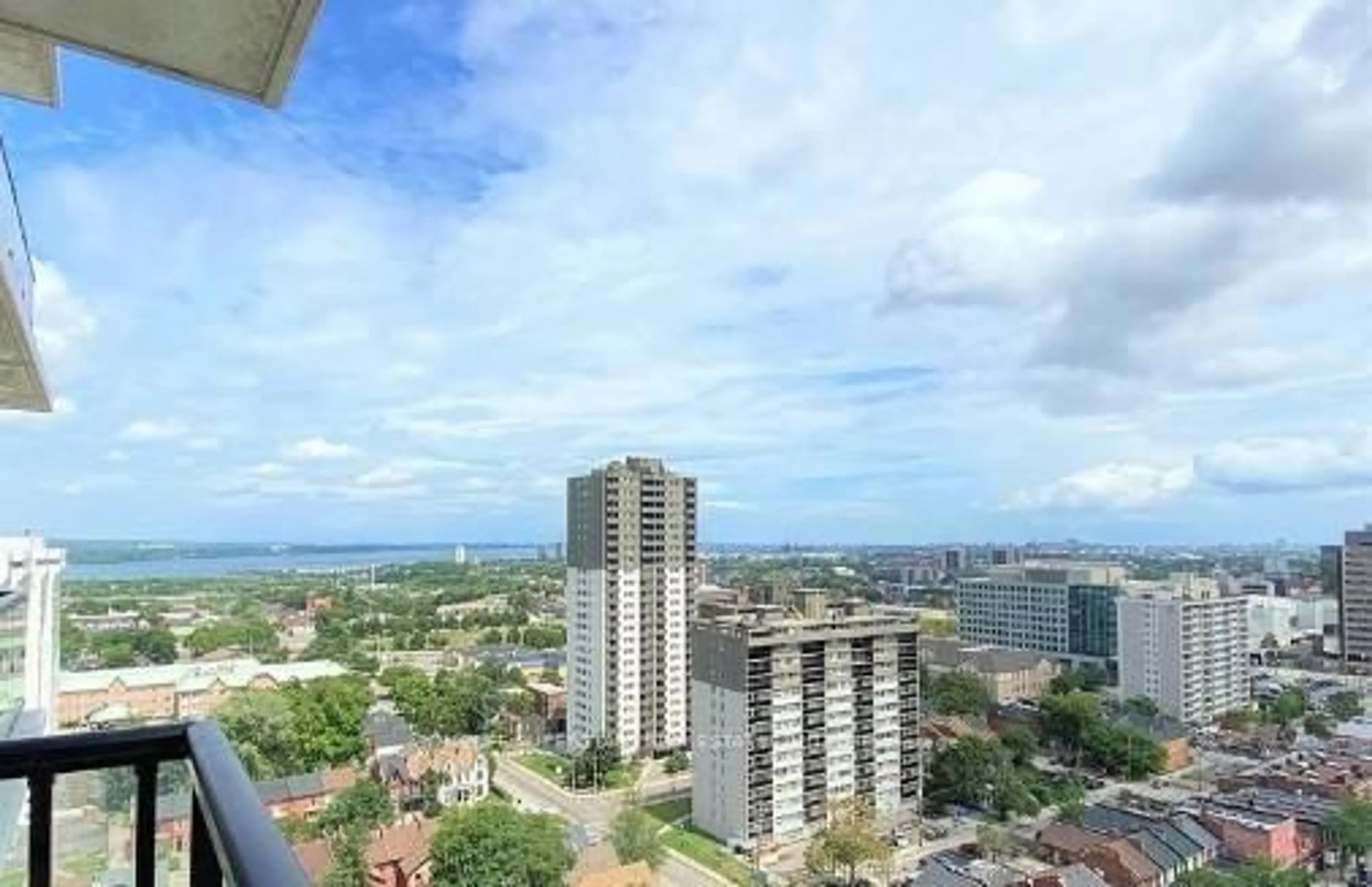 Balcony in the apartment, city buildings view from balcony for 15 Queen St #512, Hamilton Ontario L8P 0C6