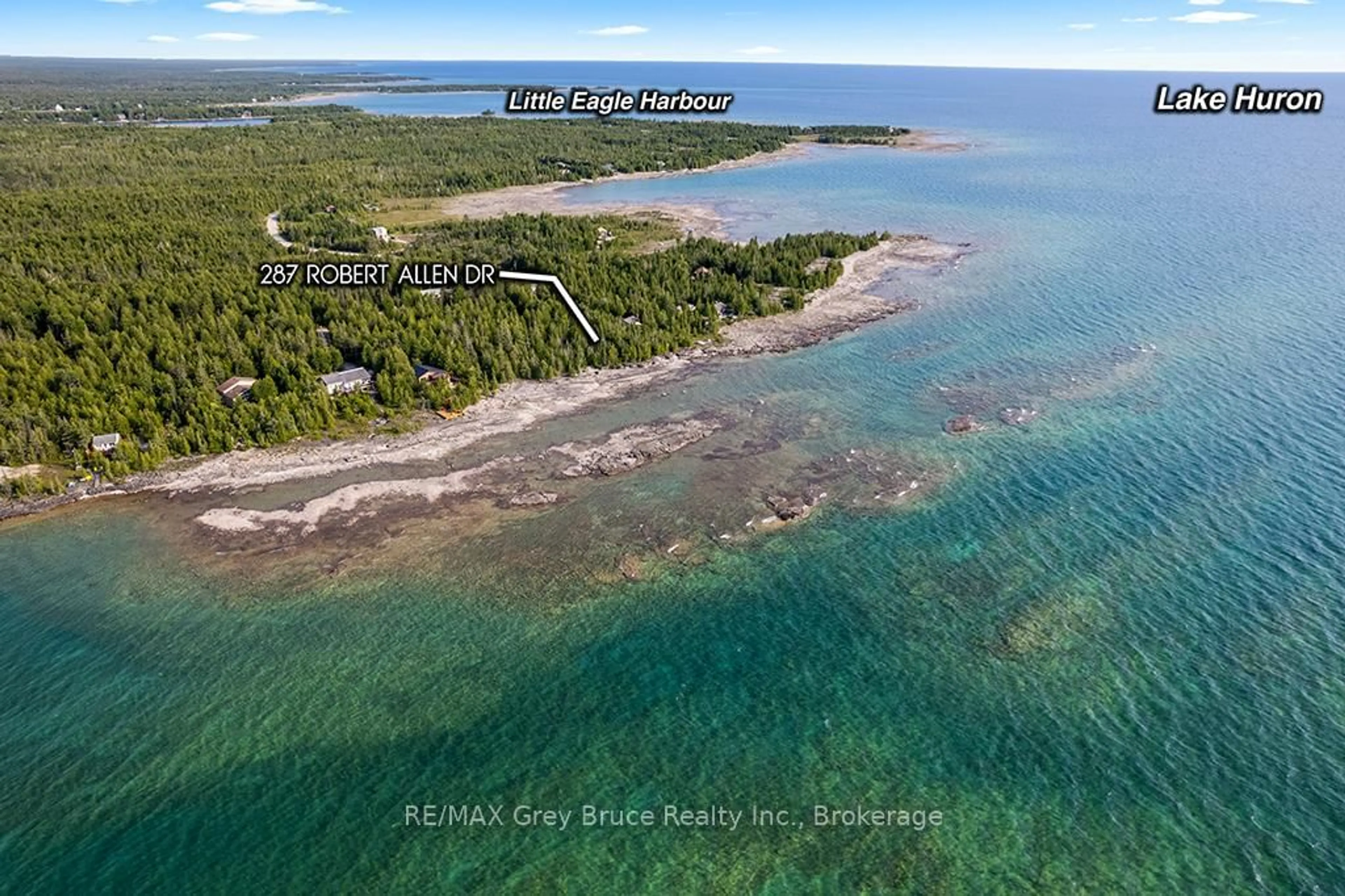 A pic from outside/outdoor area/front of a property/back of a property/a pic from drone, water/lake/river/ocean view for 287 Robert Allen Dr, Northern Bruce Peninsula Ontario N0H 2R0