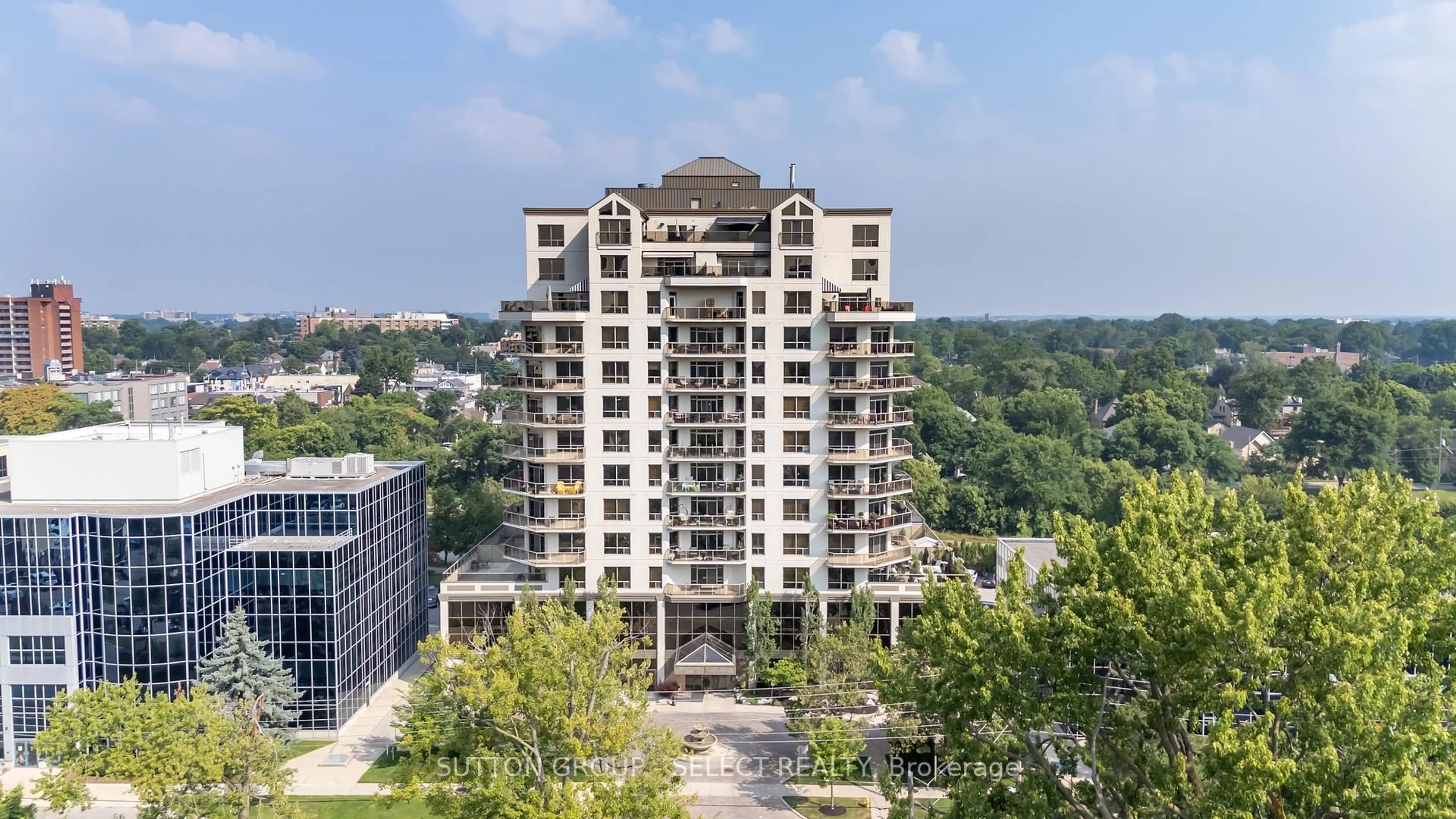A pic from outside/outdoor area/front of a property/back of a property/a pic from drone, city buildings view from balcony for 250 Pall Mall St #1007, London East Ontario N6A 6K3