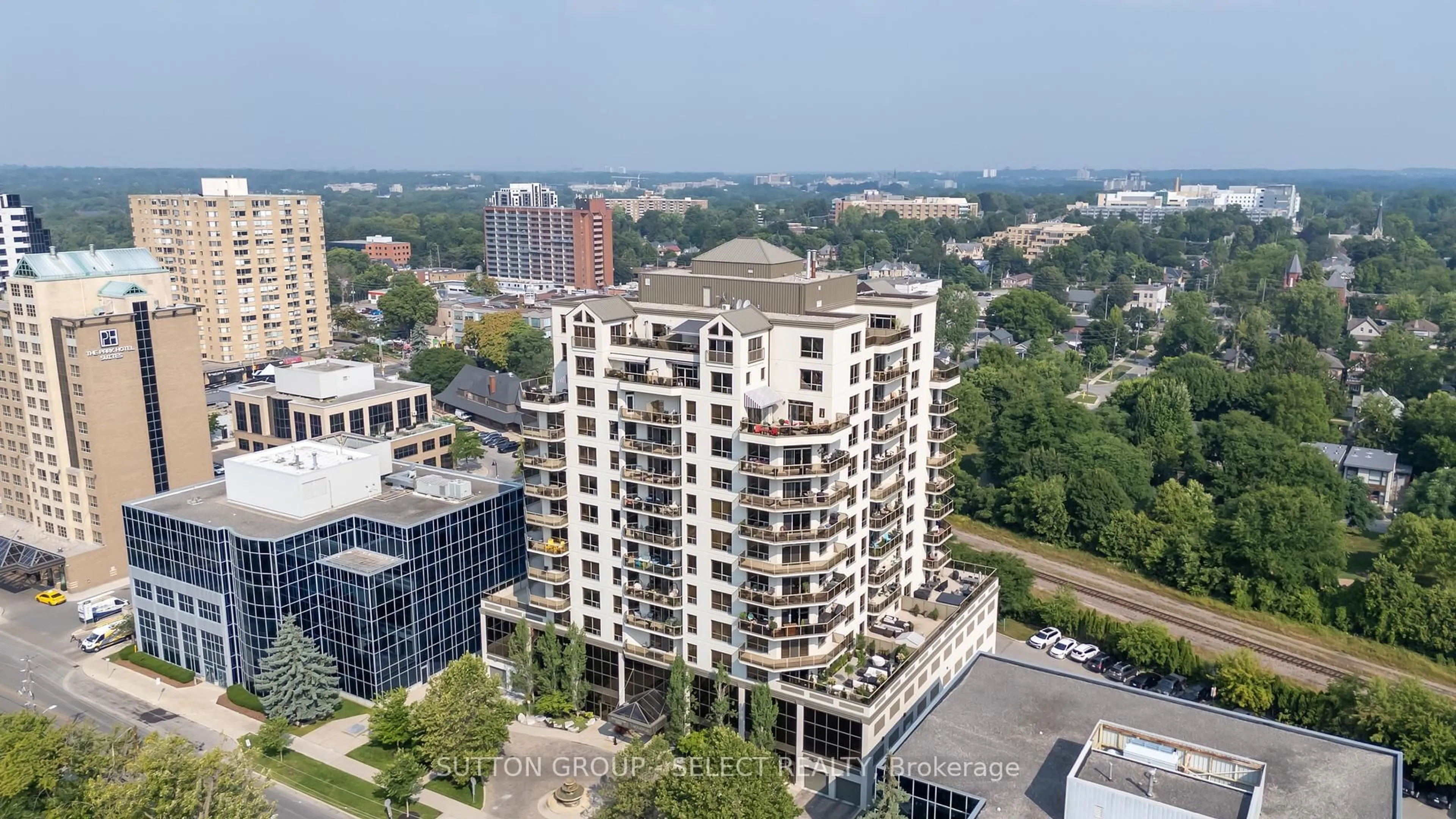 A pic from outside/outdoor area/front of a property/back of a property/a pic from drone, city buildings view from balcony for 250 Pall Mall St #1007, London East Ontario N6A 6K3