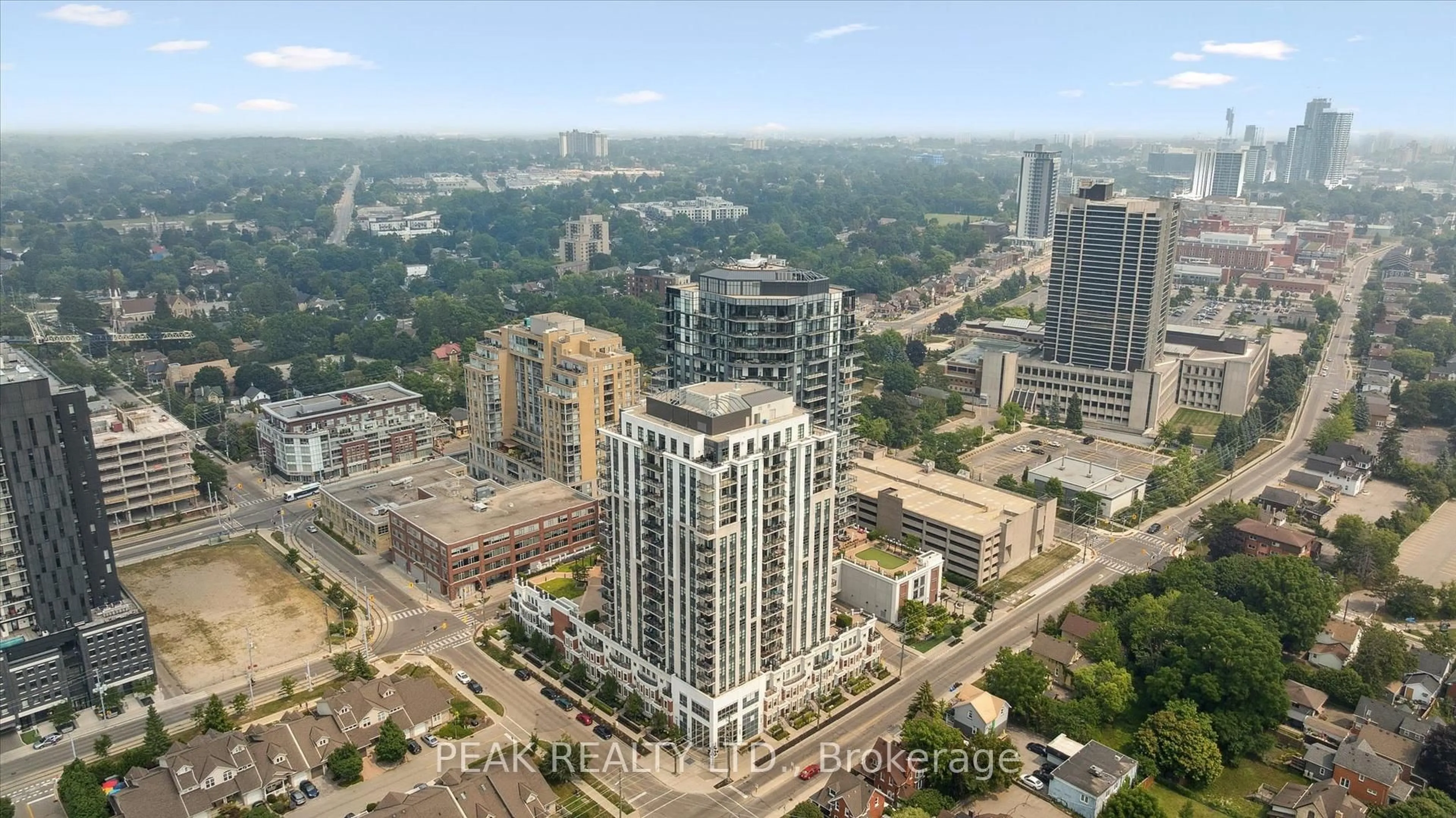 A pic from outside/outdoor area/front of a property/back of a property/a pic from drone, city buildings view from balcony for 144 Park St #1606, Waterloo Ontario N2L 0B6