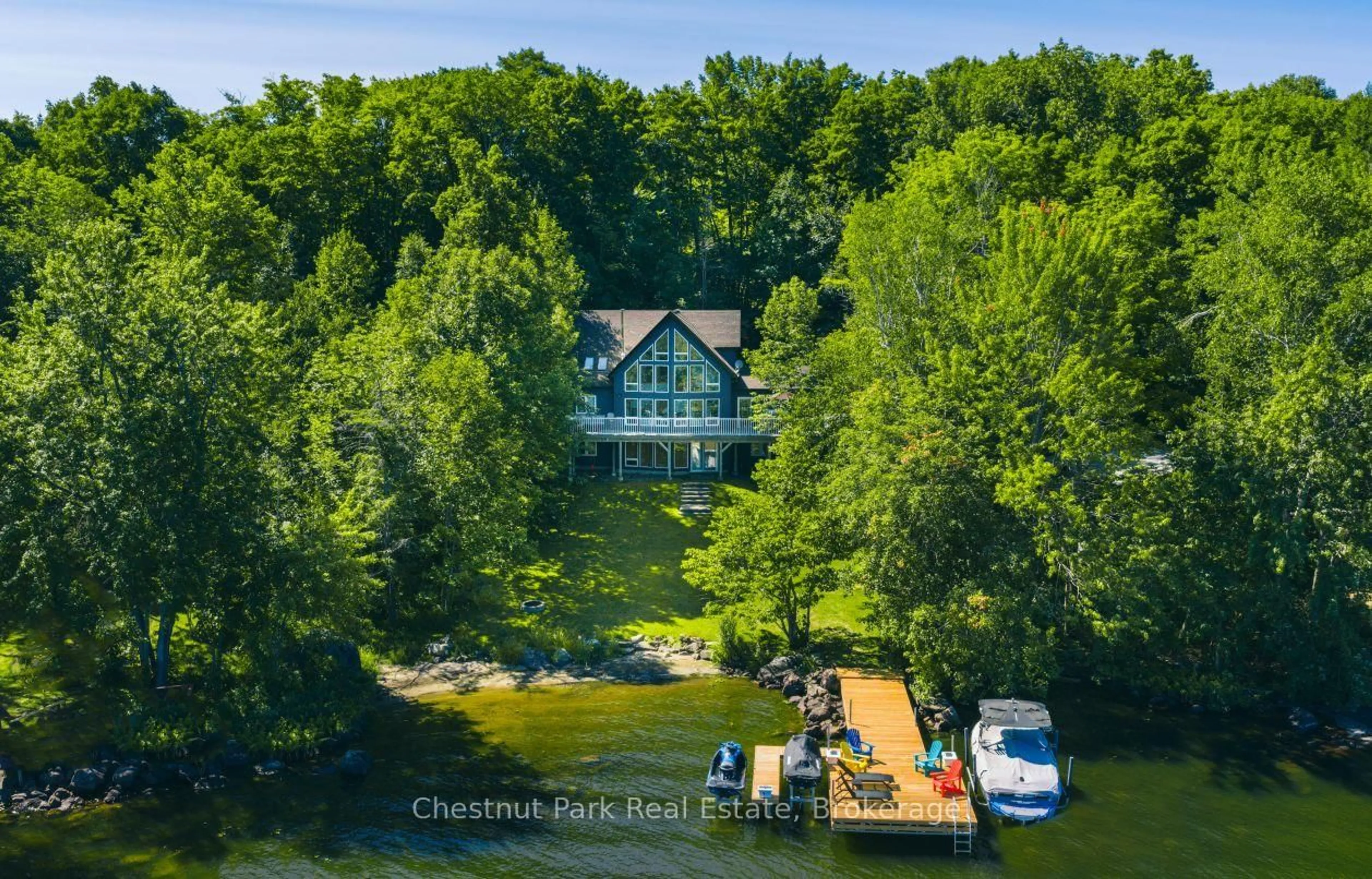A pic from outside/outdoor area/front of a property/back of a property/a pic from drone, water/lake/river/ocean view for 1234 Shea Rd #2, Muskoka Lakes Ontario P0B 1M0
