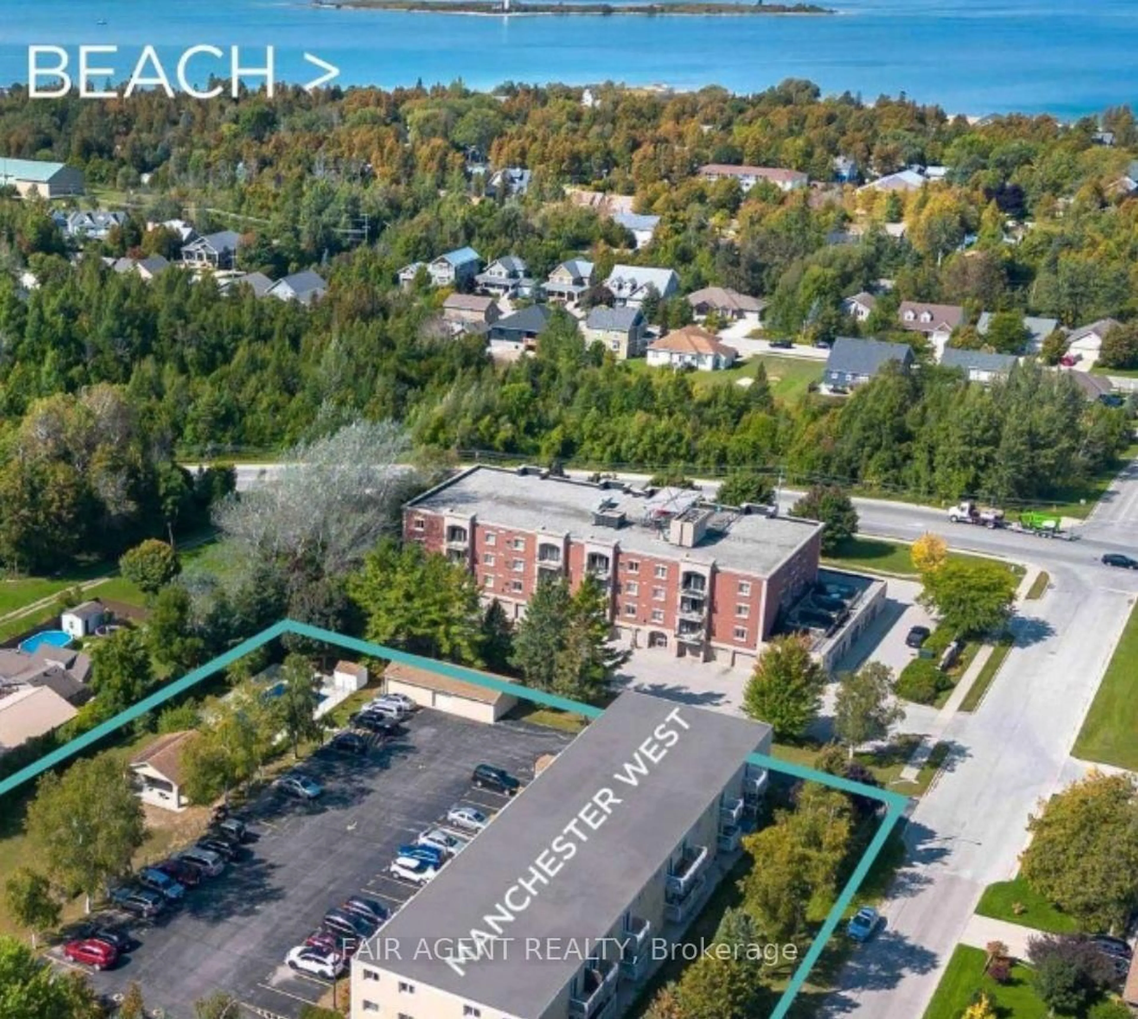 A pic from outside/outdoor area/front of a property/back of a property/a pic from drone, water/lake/river/ocean view for 229 Adelaide St #207, Saugeen Shores Ontario N0H 2L0