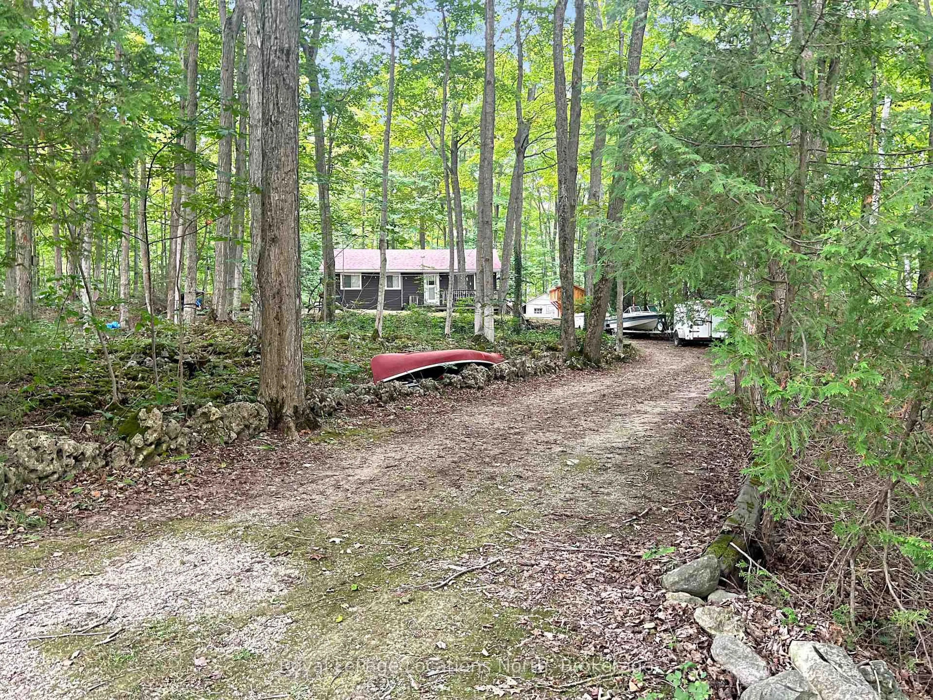 A pic from outside/outdoor area/front of a property/back of a property/a pic from drone, forest/trees view for 213 Tammy's Cove Rd, Northern Bruce Peninsula Ontario N0H 1W0
