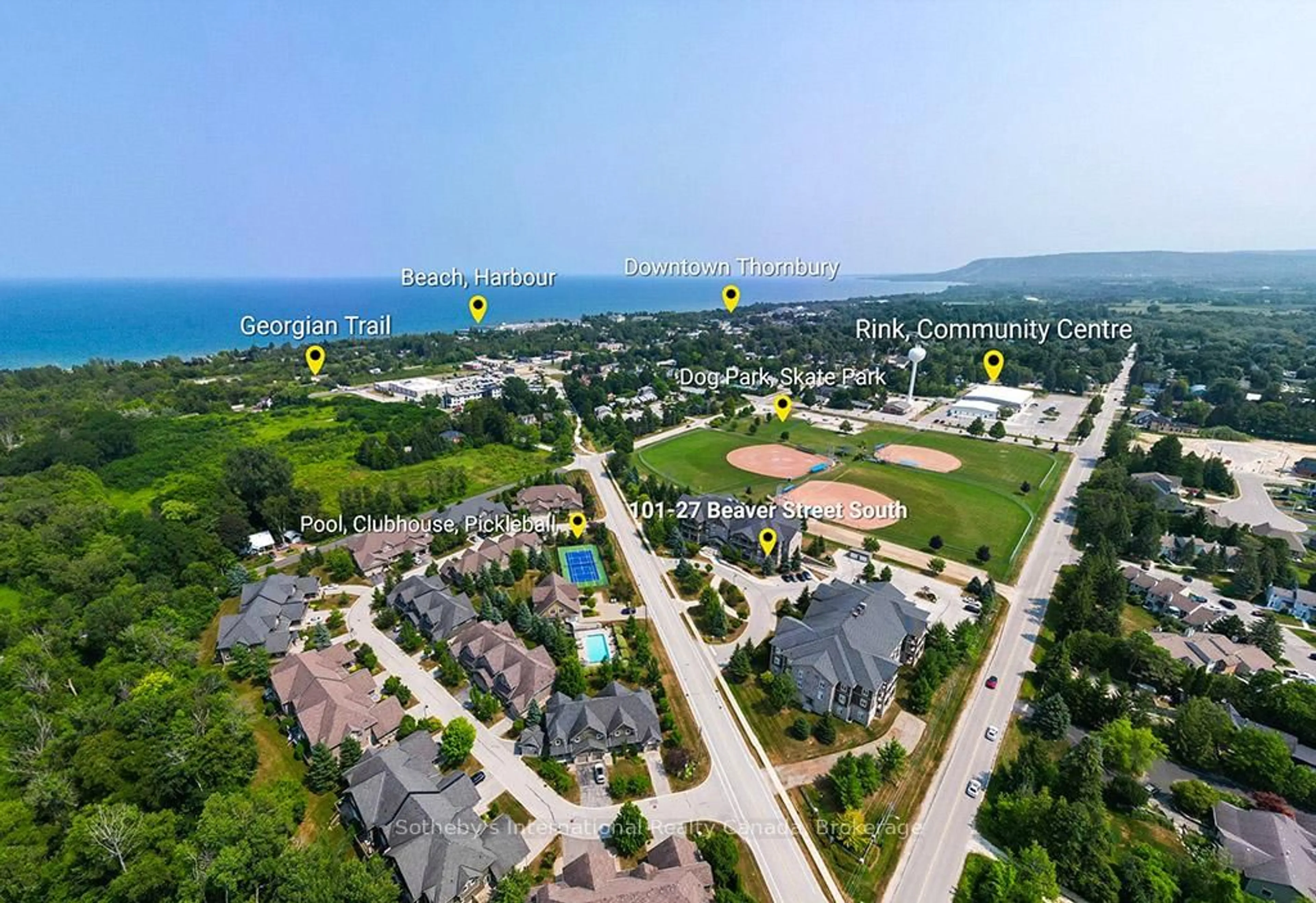 A pic from outside/outdoor area/front of a property/back of a property/a pic from drone, unknown for 27 Beaver St #101, Blue Mountains Ontario N0H 2P0