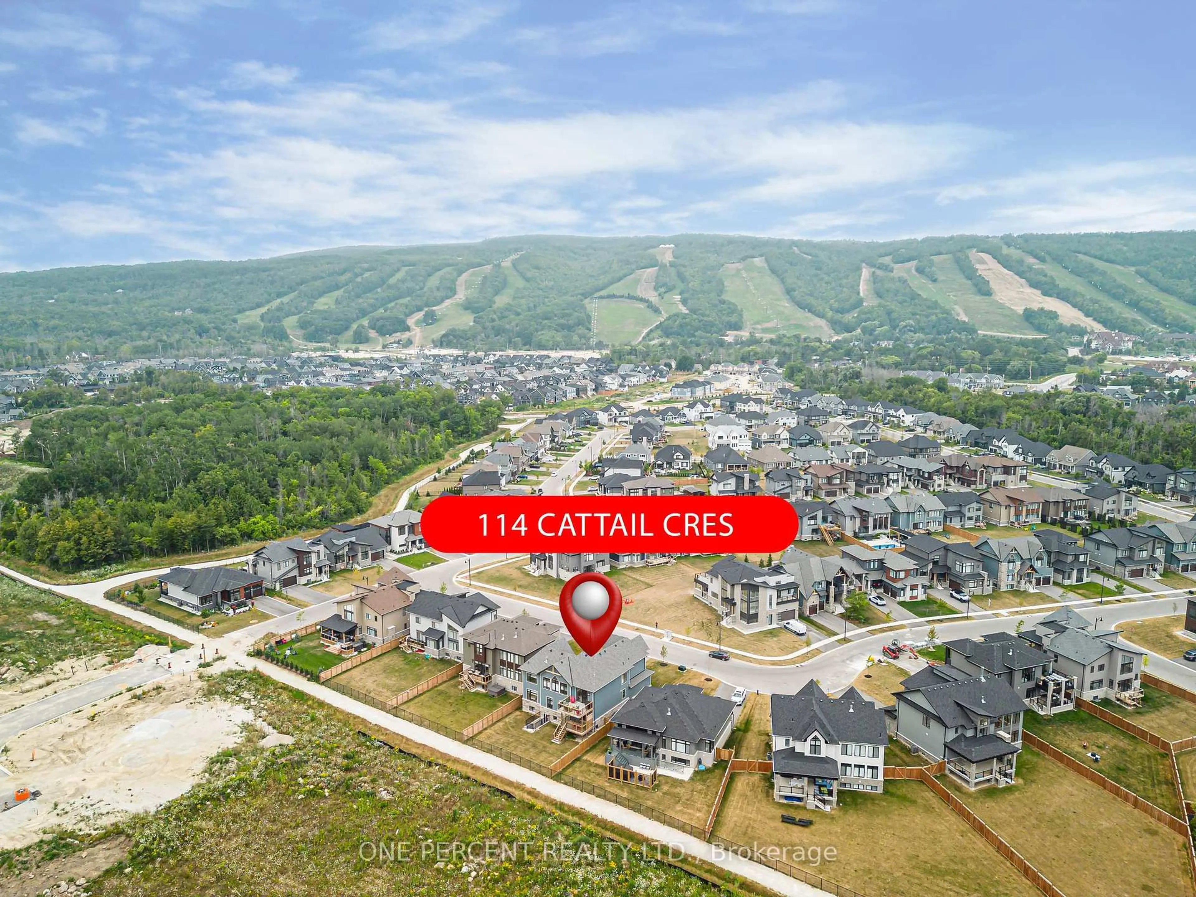 A pic from outside/outdoor area/front of a property/back of a property/a pic from drone, mountain view for 114 Cattail Cres, Blue Mountains Ontario L9Y 4X5